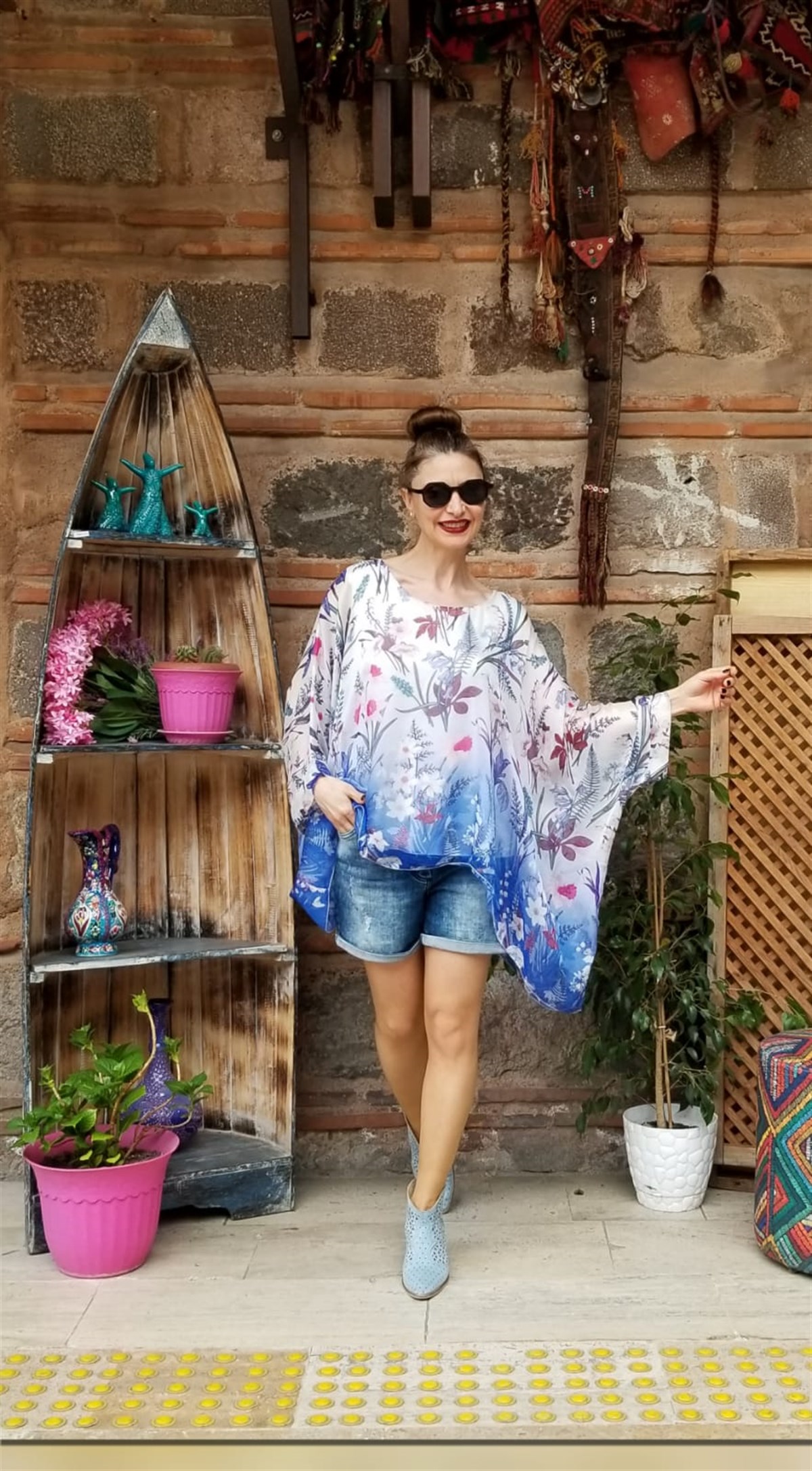 Çiçekli İtalyan İpek Bluz