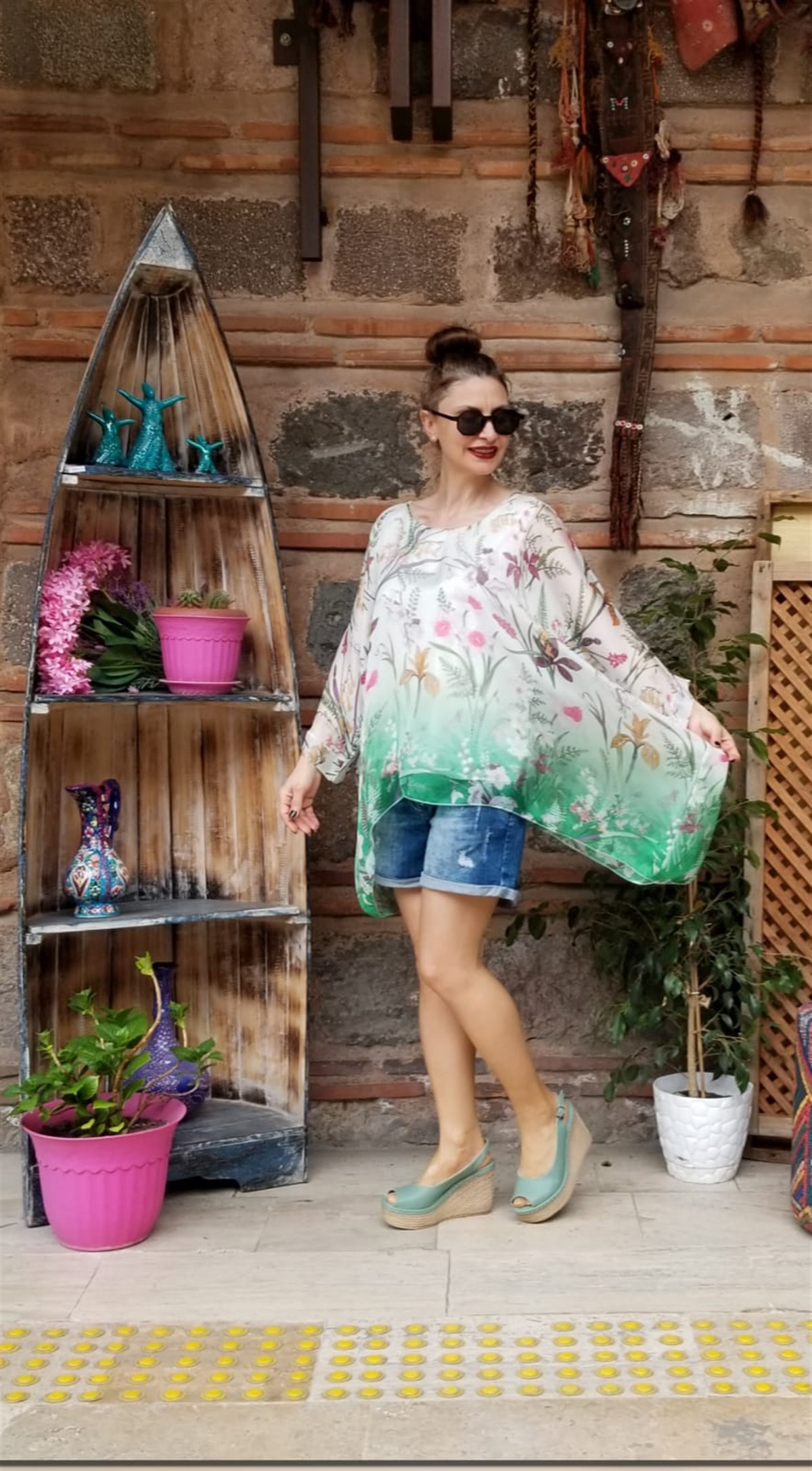 Çiçekli İtalyan İpek Bluz