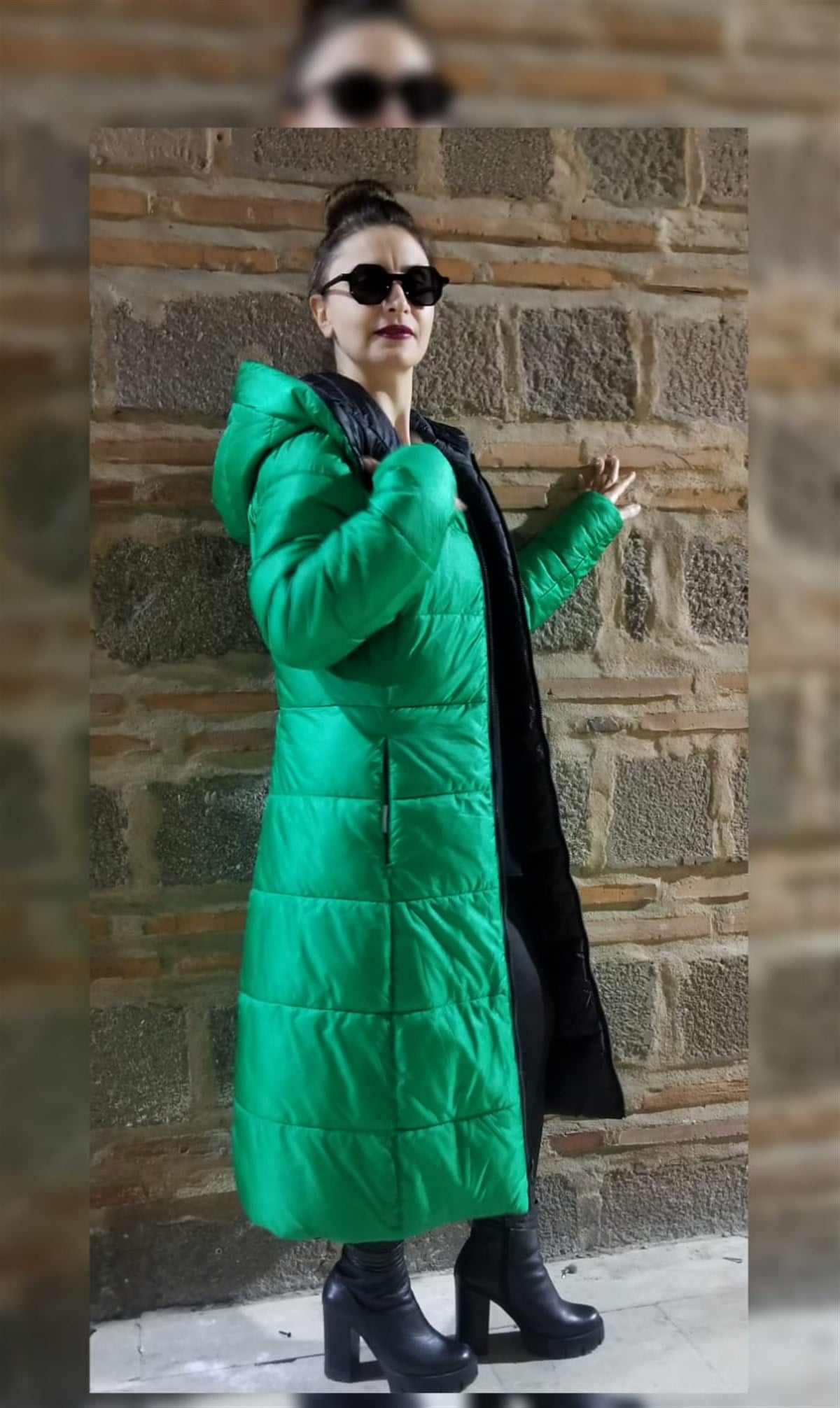 Çift Taraflı Kapşonlu Şişme Mont