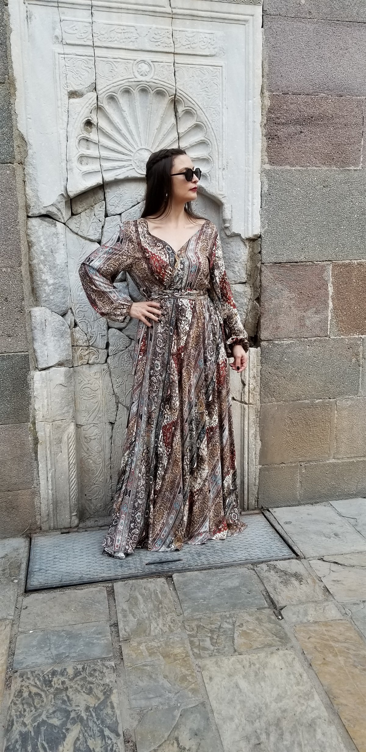 Desenli Kruvaze Elbise