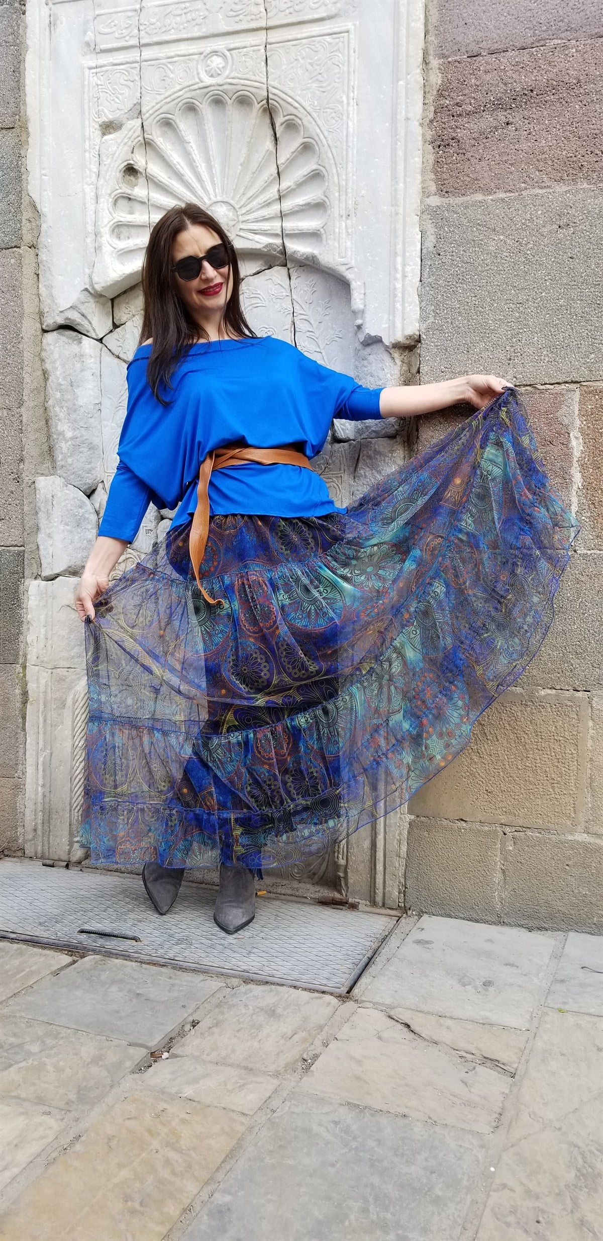 Desenli Beli Lastikli İçi Astarlı Tül Etek 