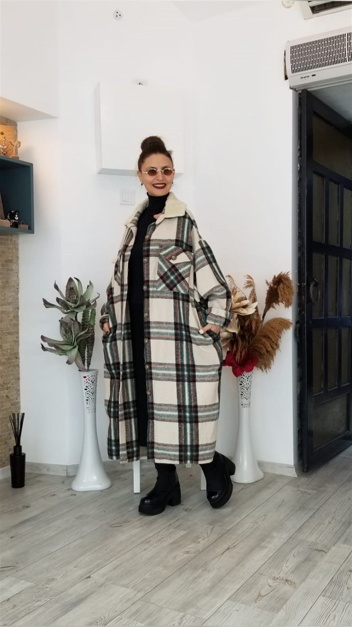 Ekose Kaşe Kumaş Kaban