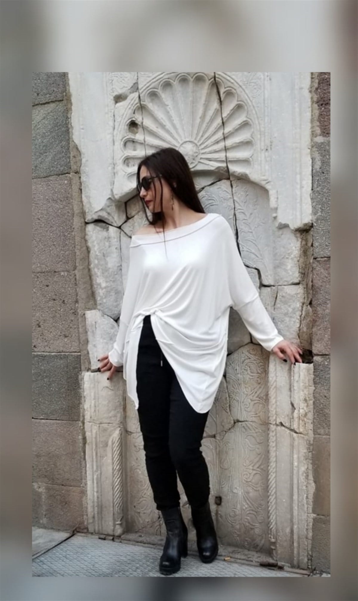 Ekru Parçalı Bluz (Triko Kumaş)