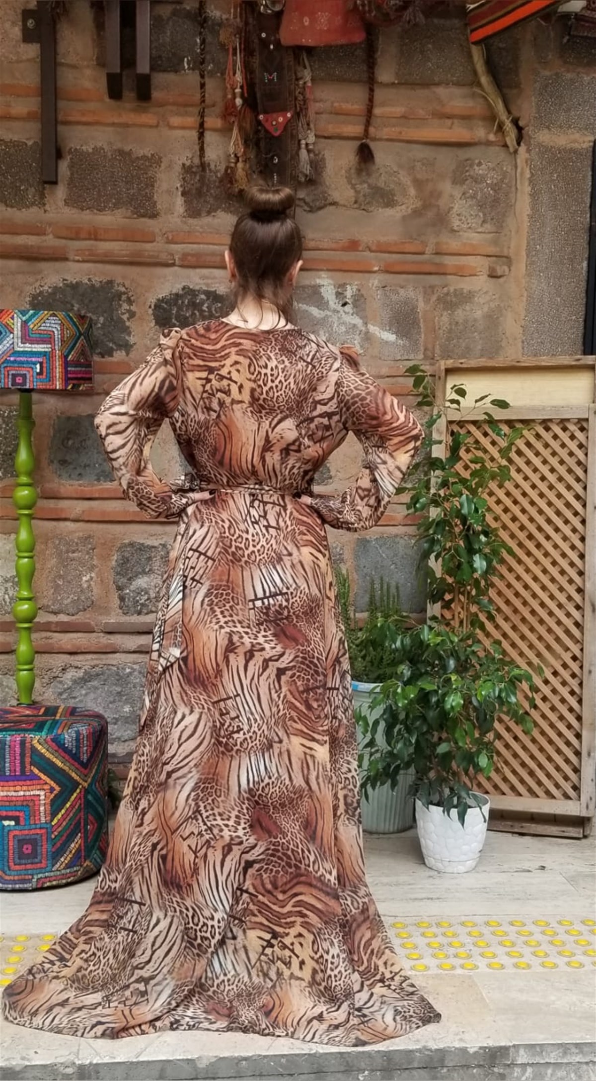 ŞİFON LEOPAR DESEN ELBİSE