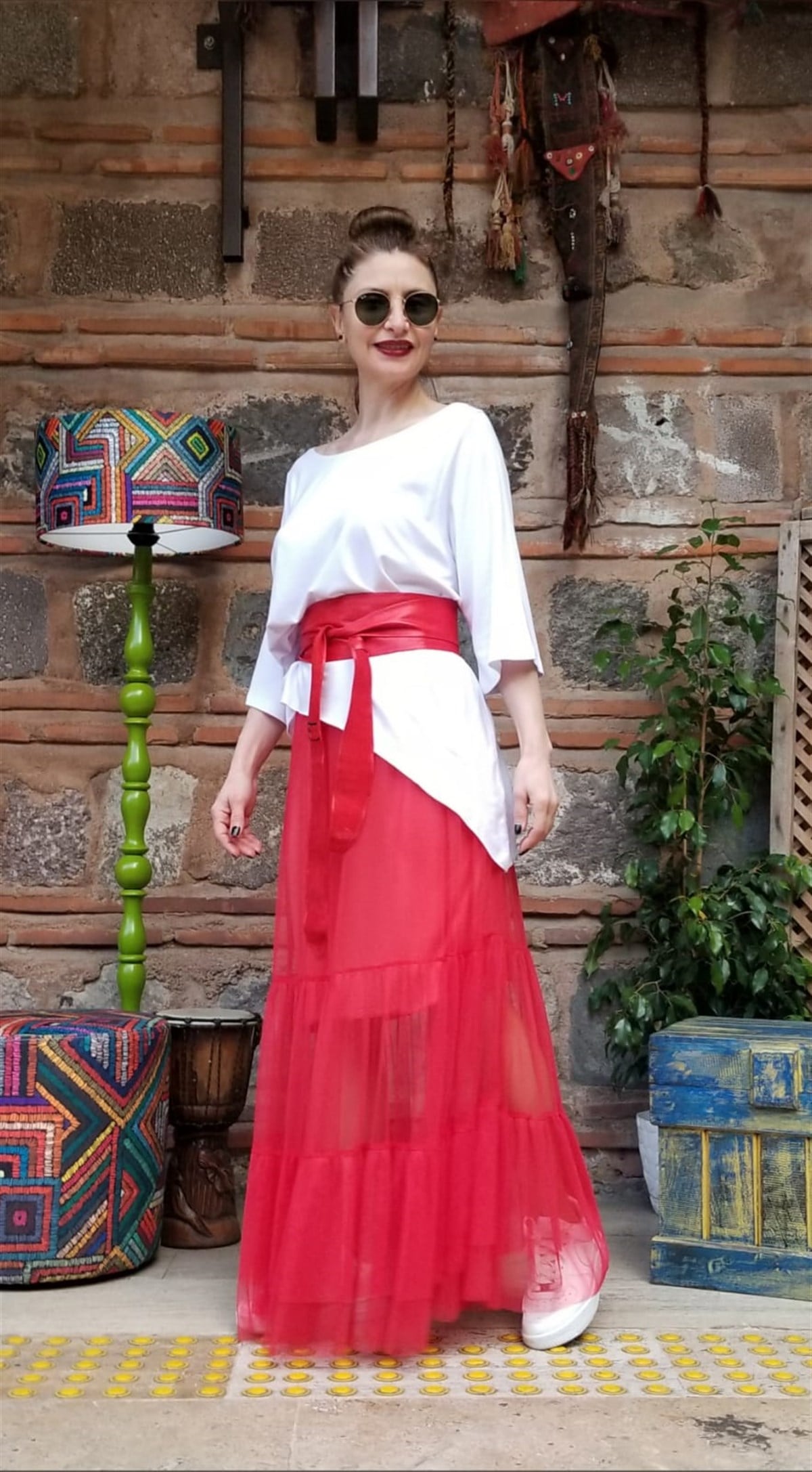 Kırmızı Beli Lastikli Tül Etek İçi Astarlı