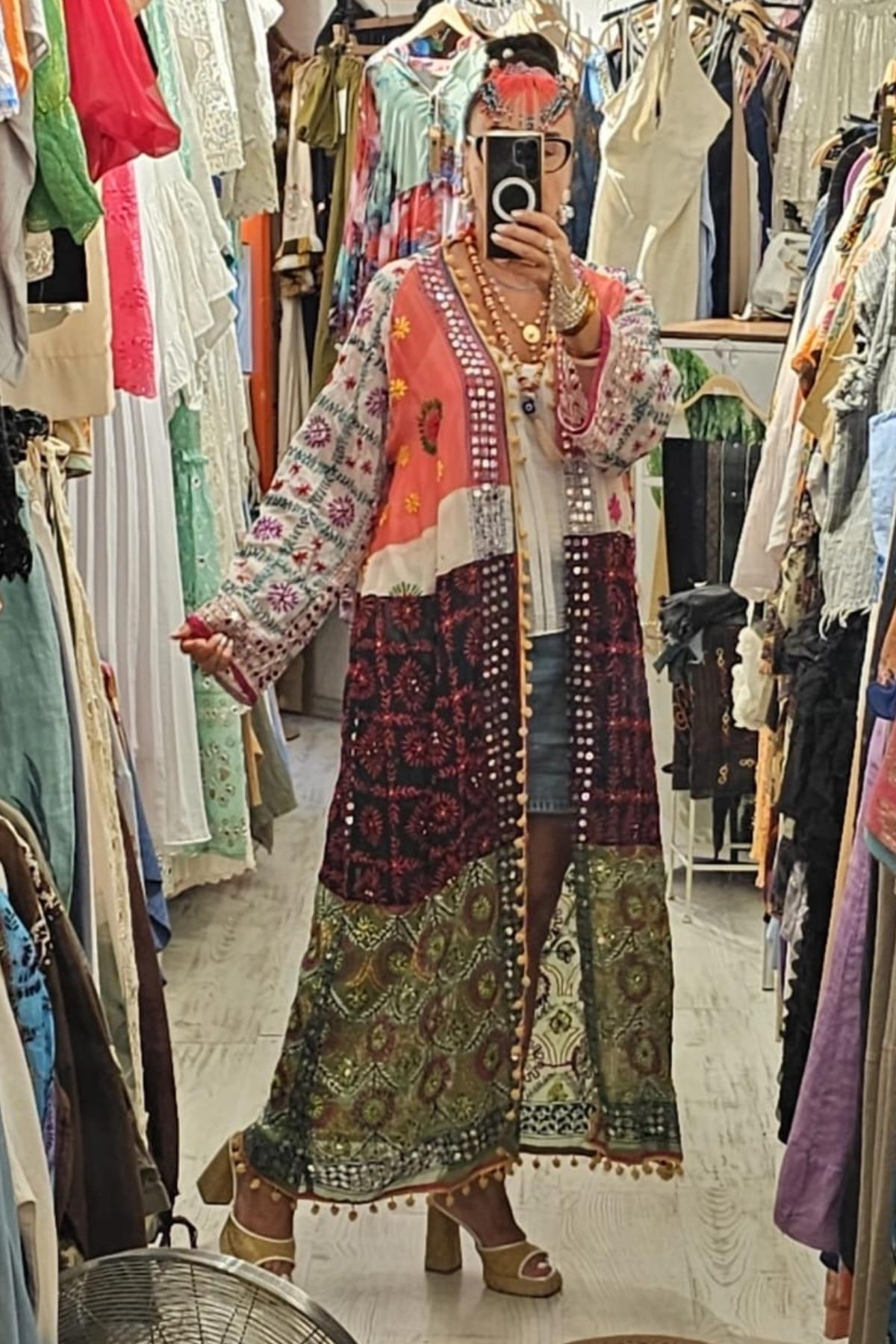 Etnik El İşi Pamuk Kumaş Kimono