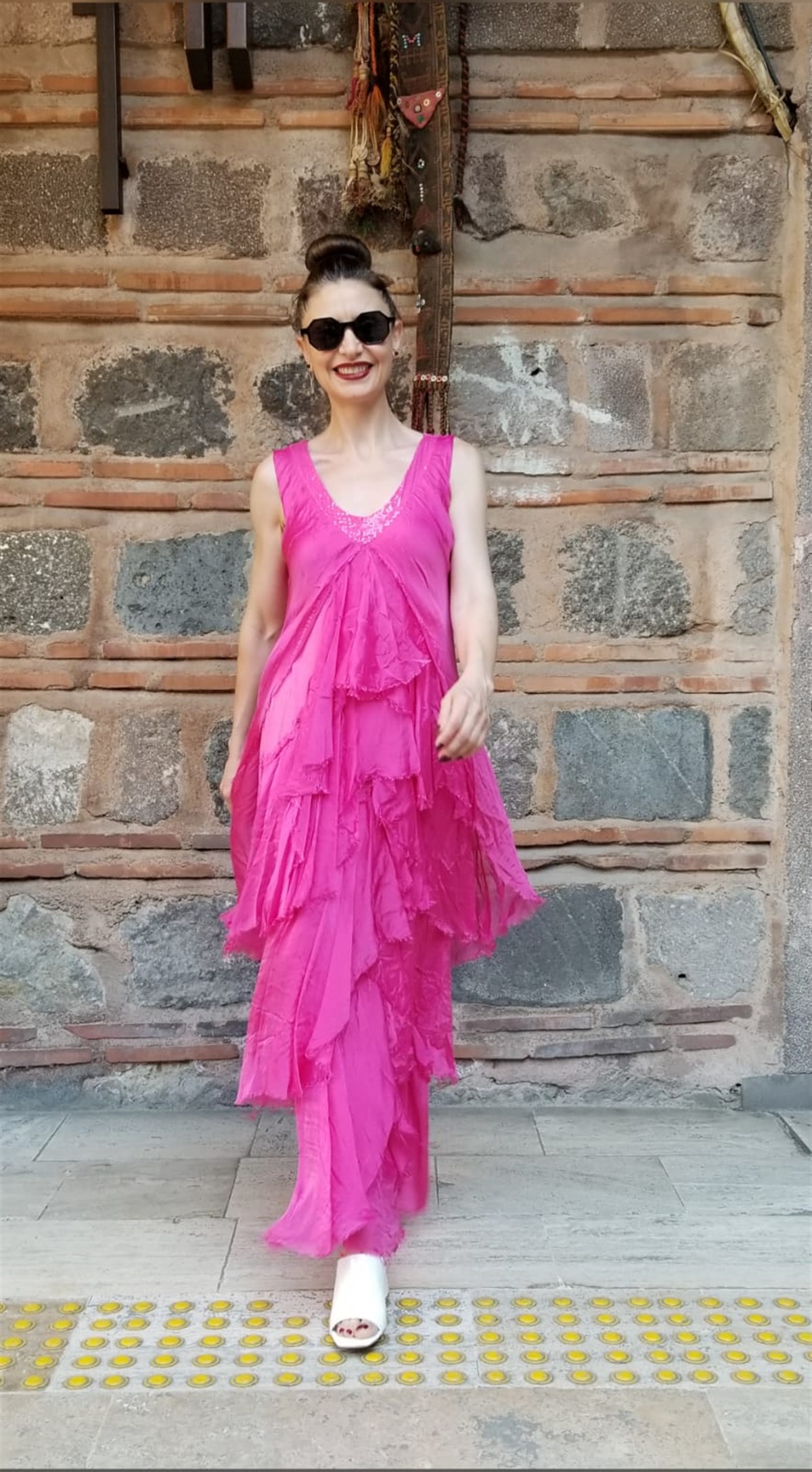 Fuşya İçi Astarlı İpek Elbise