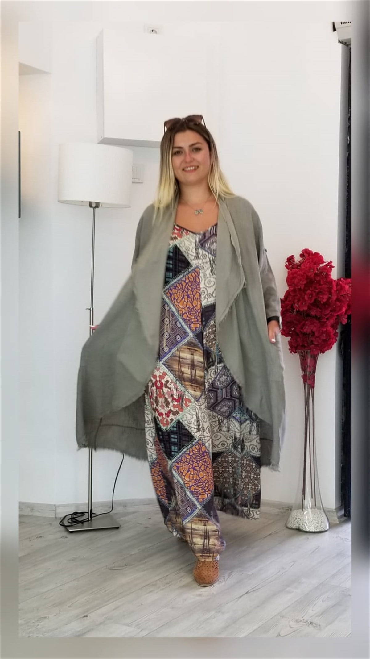 Haki İtalyan Cepli Keten Kaftan