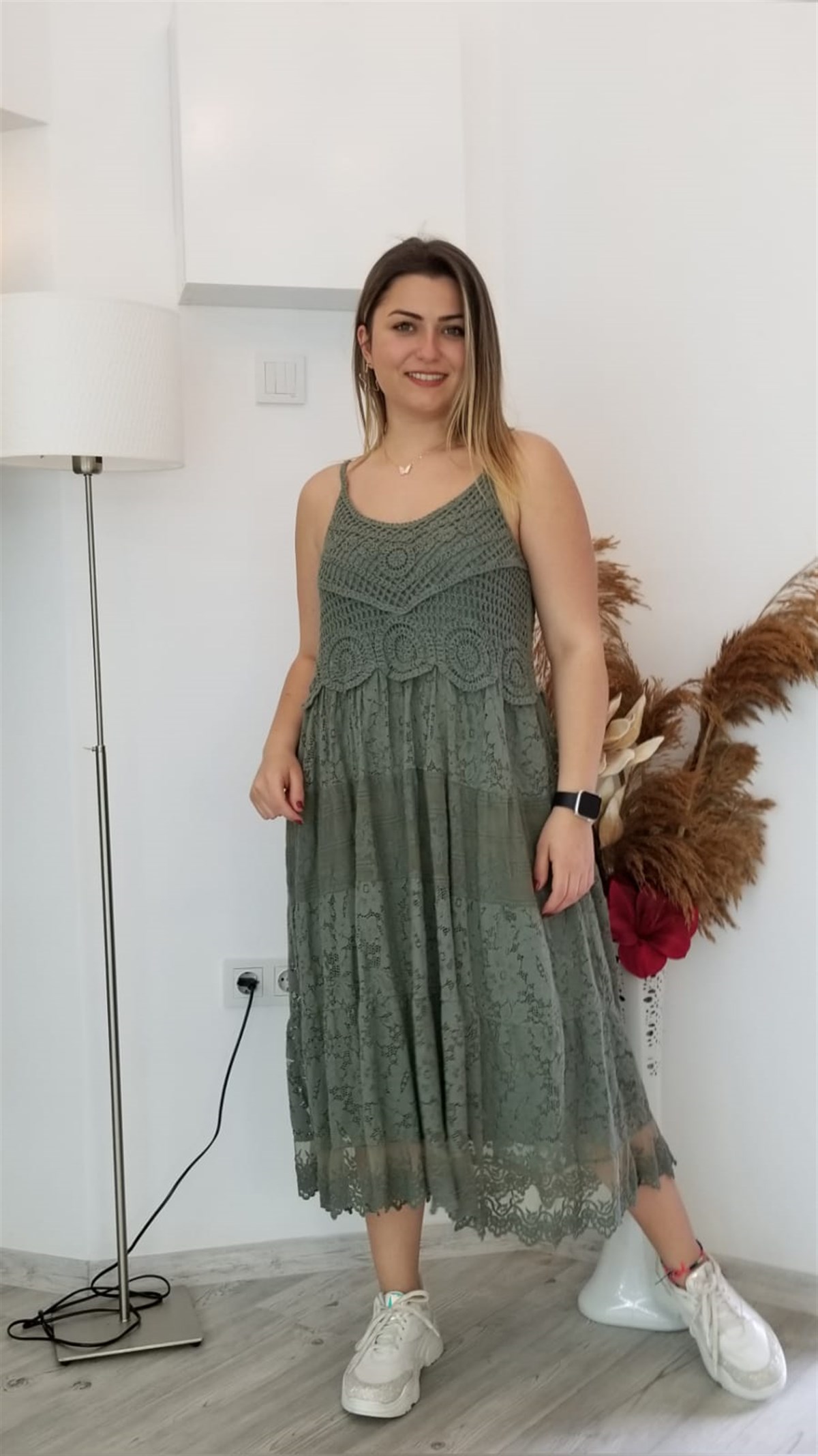 Haki İtalyan Küpür Kumaş İçi Astarlı Elbise