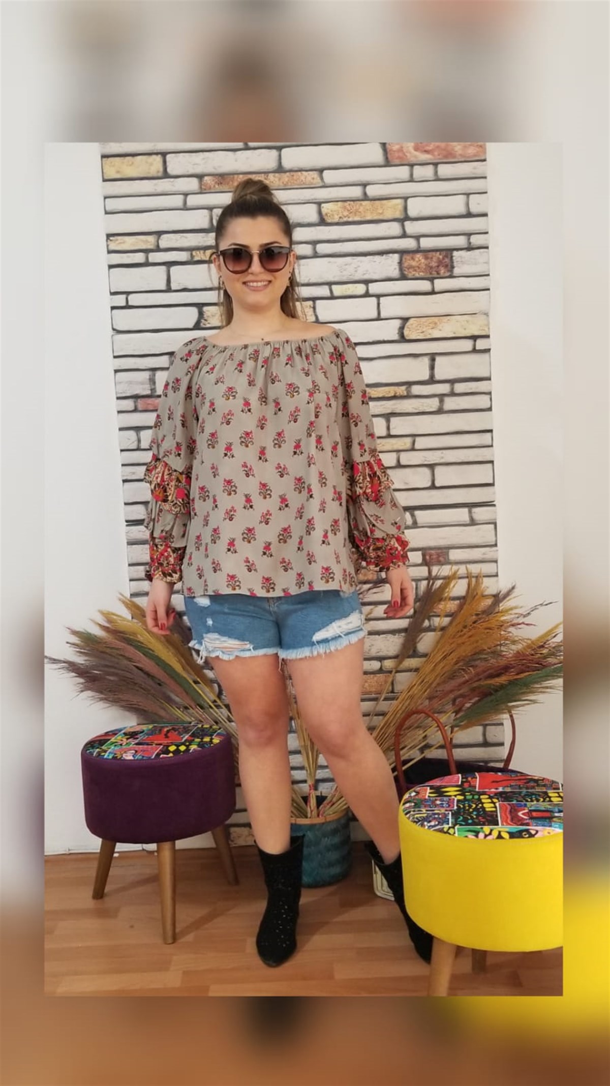 Haki Rengi Omu Açık Mini Çiçekli( Kupon Ürün)  İtalyan Bulz 