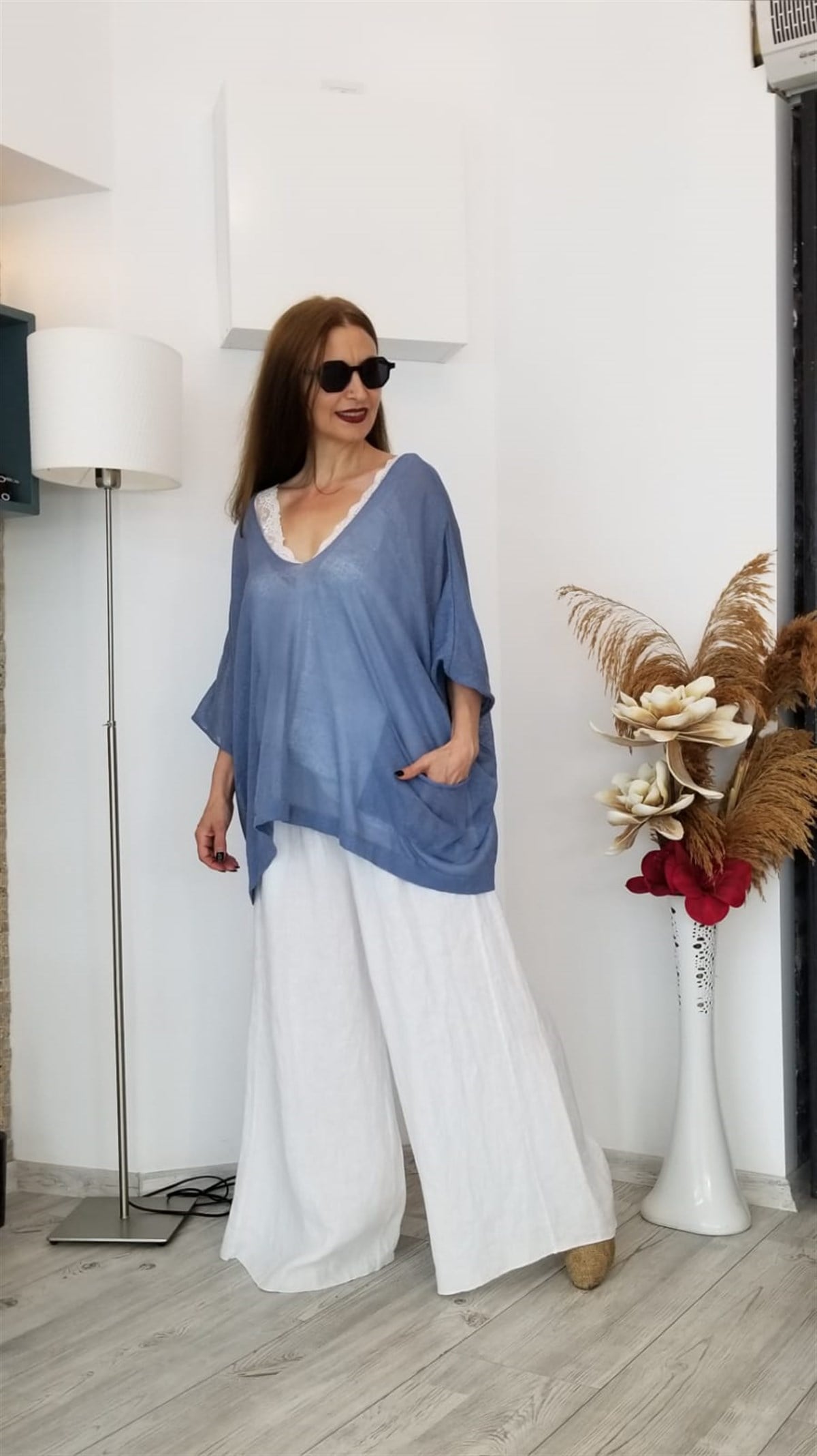 İndigo İtalyan Merserize Bluz