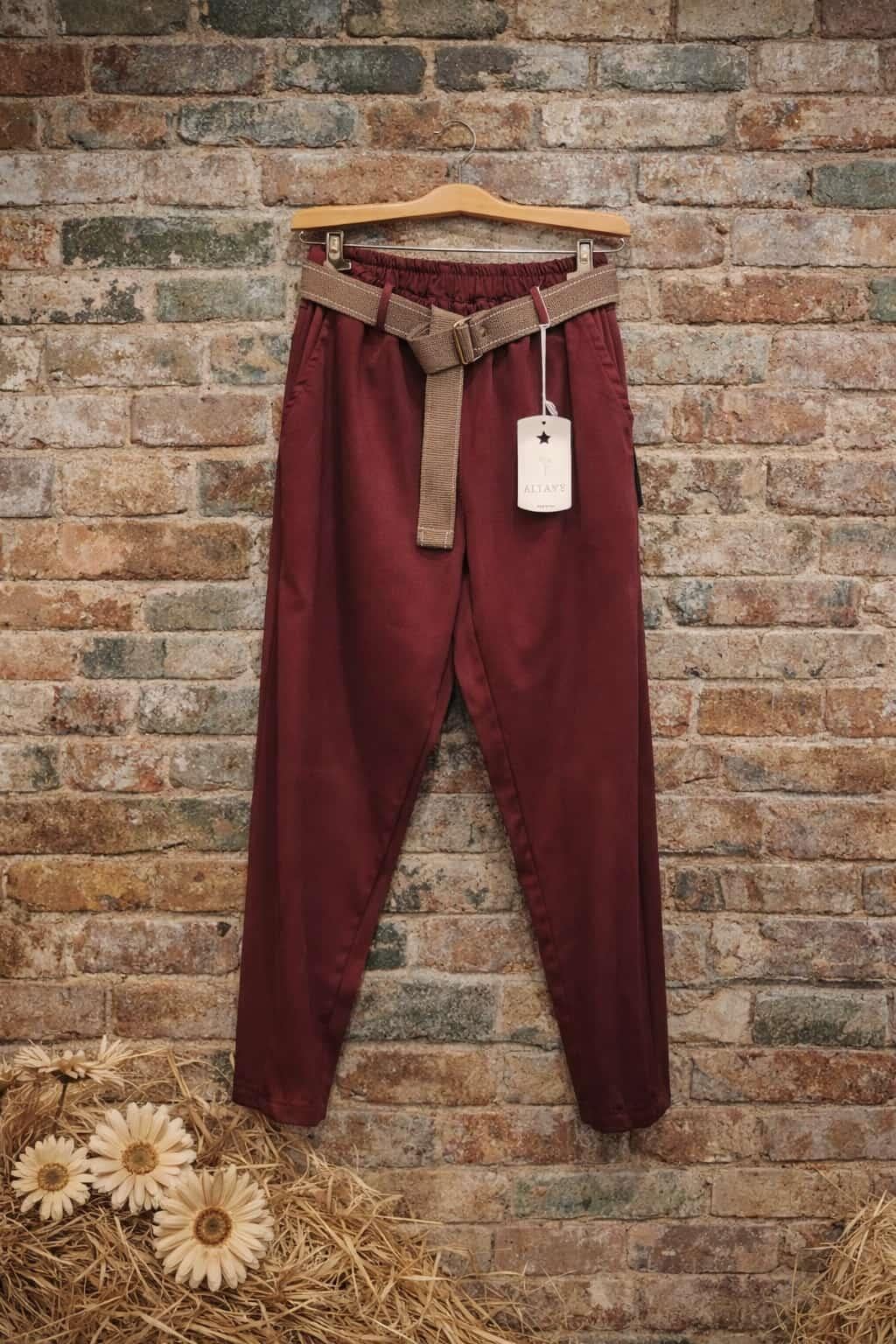 İtalian Belden Lastikli Elastik Pantolon Renk Bordo