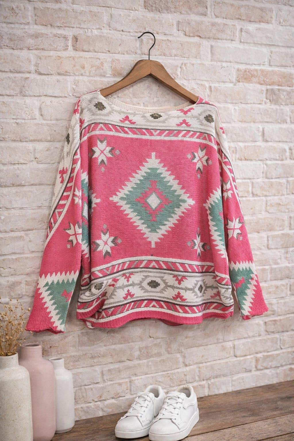 İtalian Etnik Kilim Desenli Bluz 
