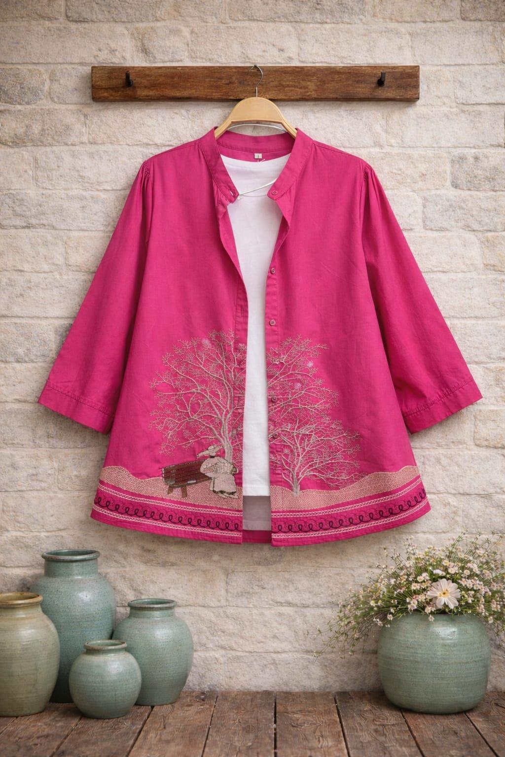 Italian nakışlı %100 koton tunik renk pembe
