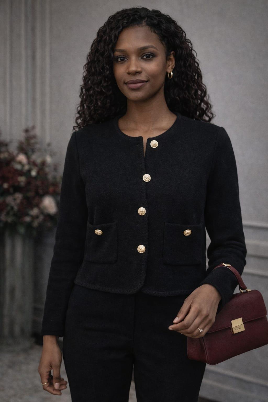 Italian  Örme tüvit triko ceket önden düğmeli cepli renk siyah gold düğme