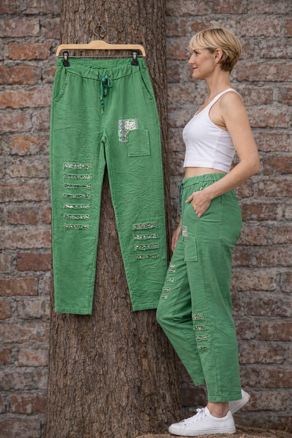 Italian pantolon elastik bir yapıya sahip yandan cepli renk yeşil pulpalet