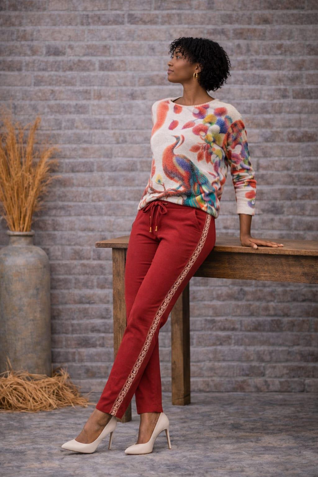 Italian pantolon elastik bir yapıya sahip yandan cepli yan dandel detay renk bordo