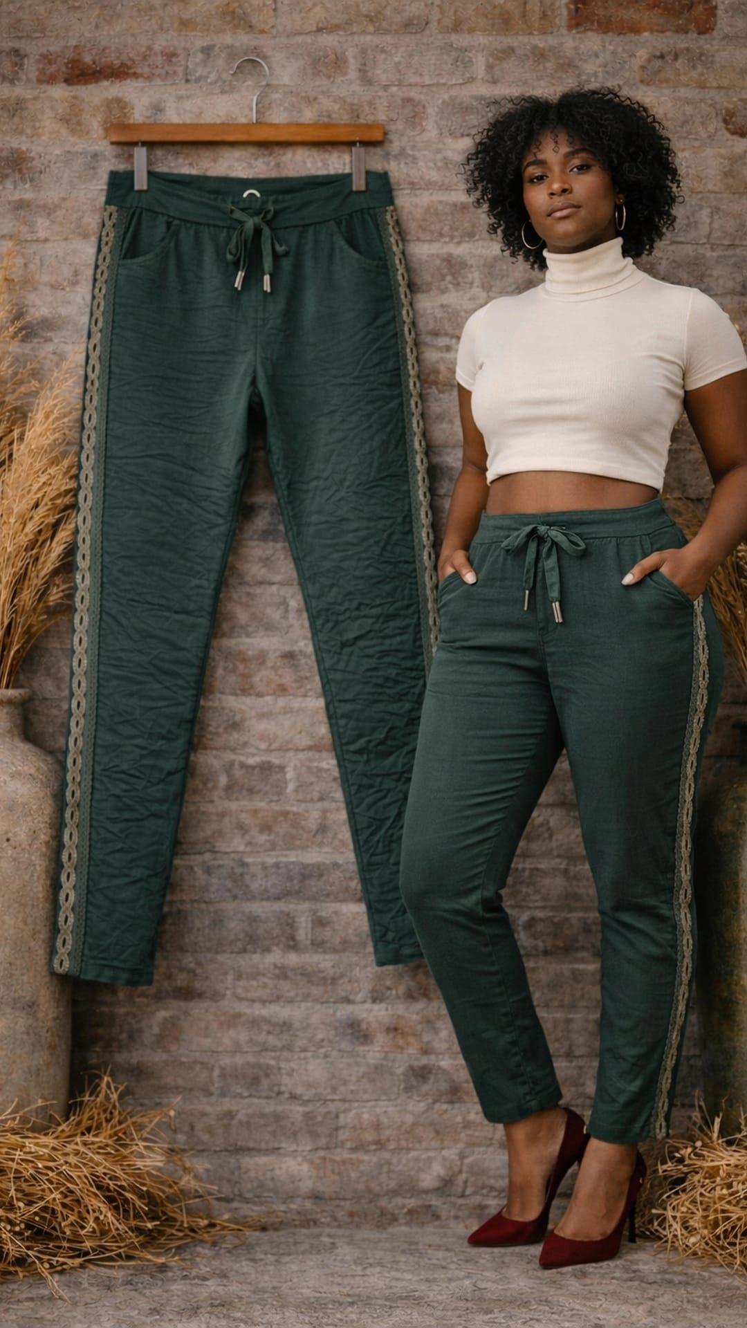 Italian pantolon elastik bir yapıya sahip yandan cepli yan dandel detay renk haki yeşil