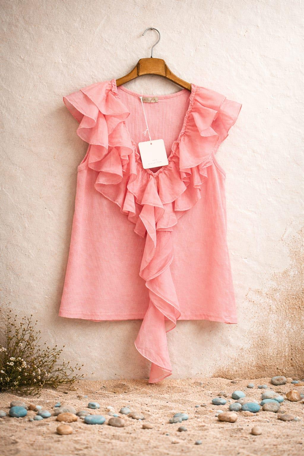 İtalian V Yaka Cotton Penye Bluz Renk Pembe 
