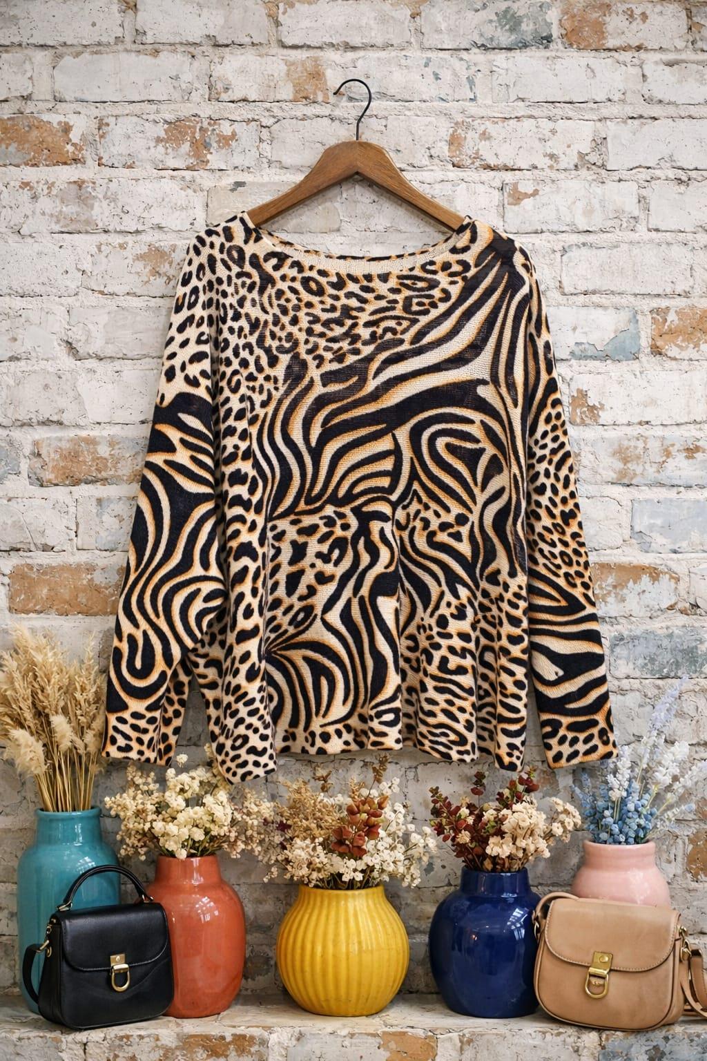 İtalian Zebra Desen Triko Bluz