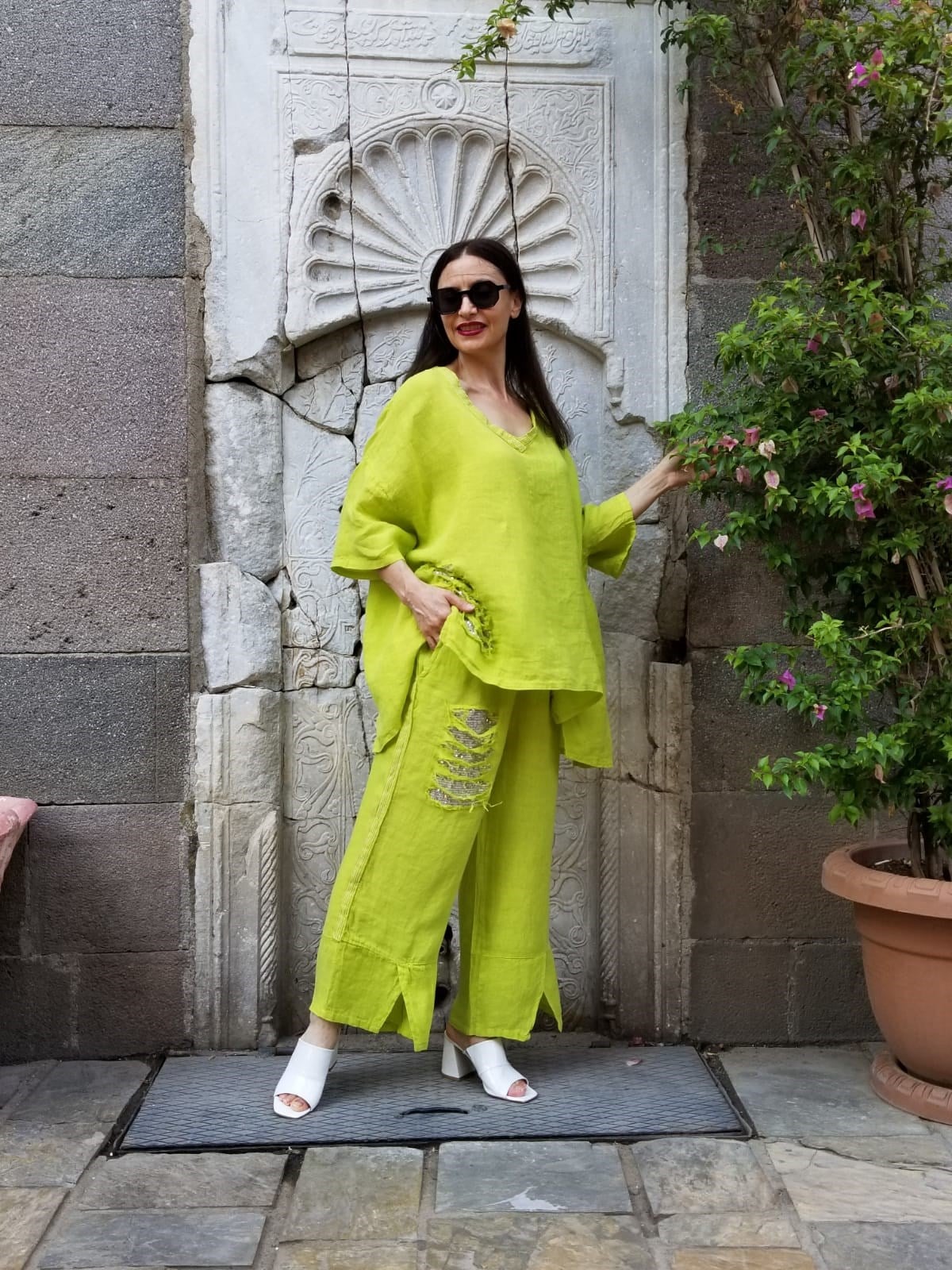 İtalyan %100 Keten Asit Sarı Takım