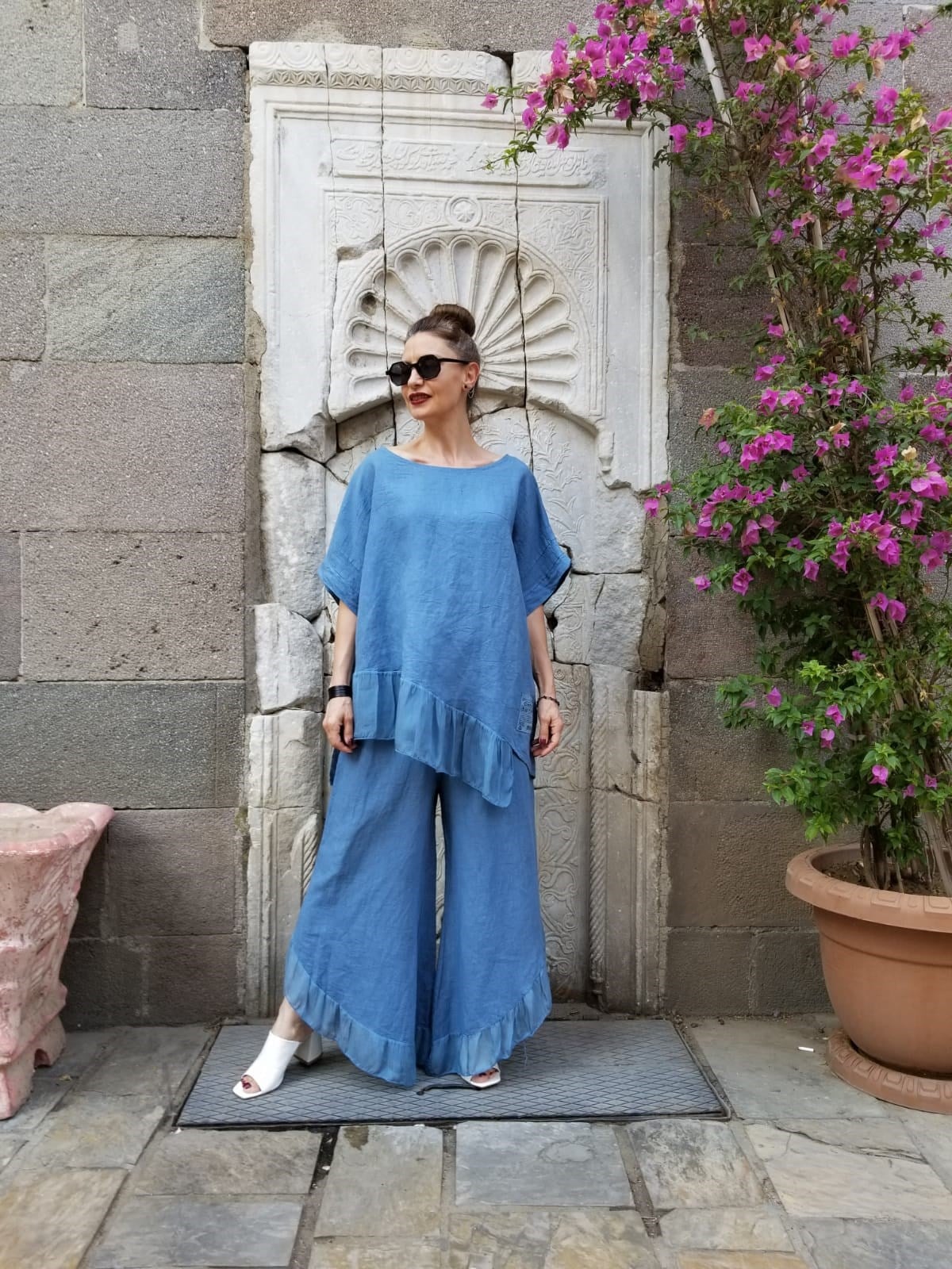 İtalyan %100 Keten İndigo Mavi Takım