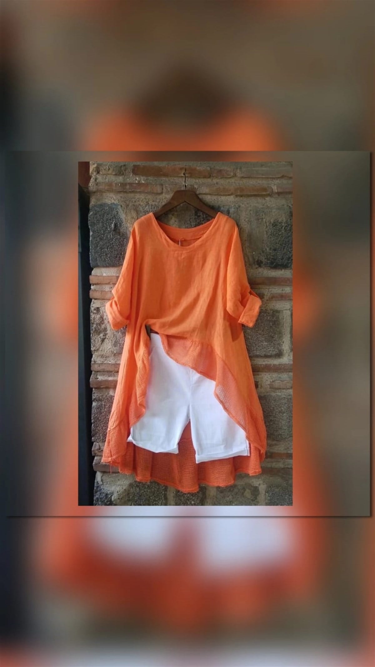 İtalyan %100 Keten Turuncu Tunik