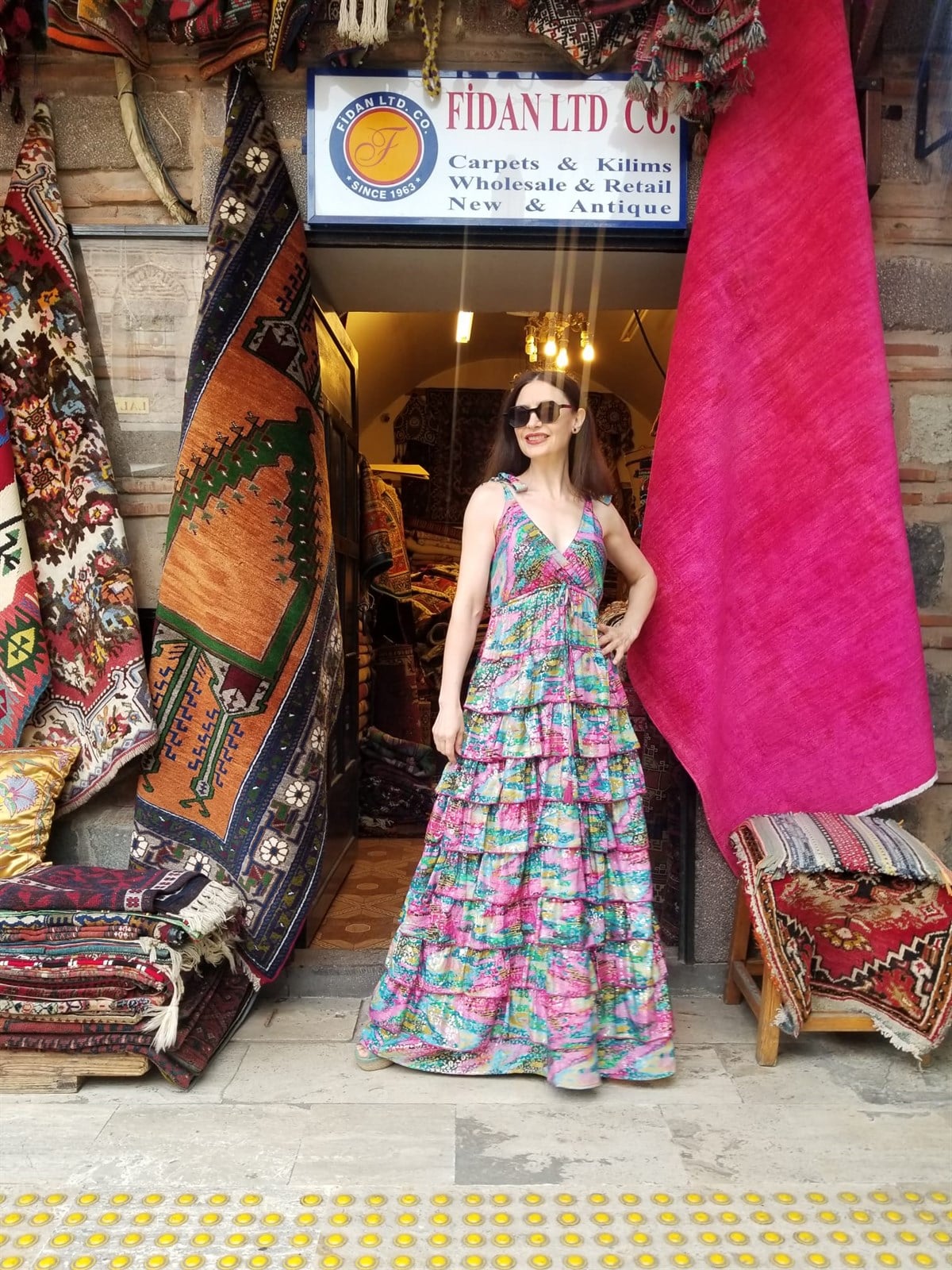 İtalyan %100 Pamuklu Kumaş Kat Kat Askılı Renkli Elbise