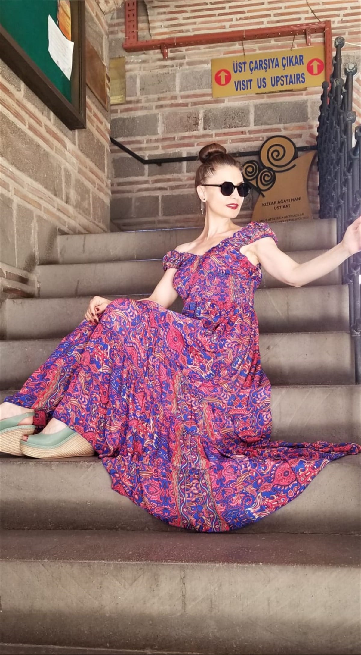 İtalyan %100 Viskon Bel Kısmı Lastikli Bohem Elbise