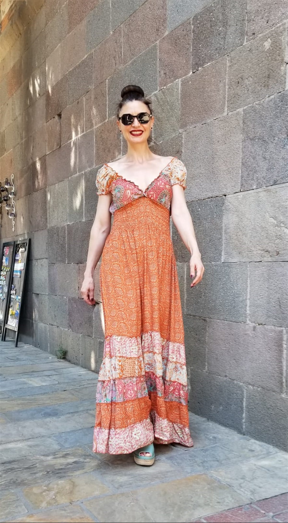 İtalyan %100 Viskon Bel Kısmı Lastikli Bohem Elbise