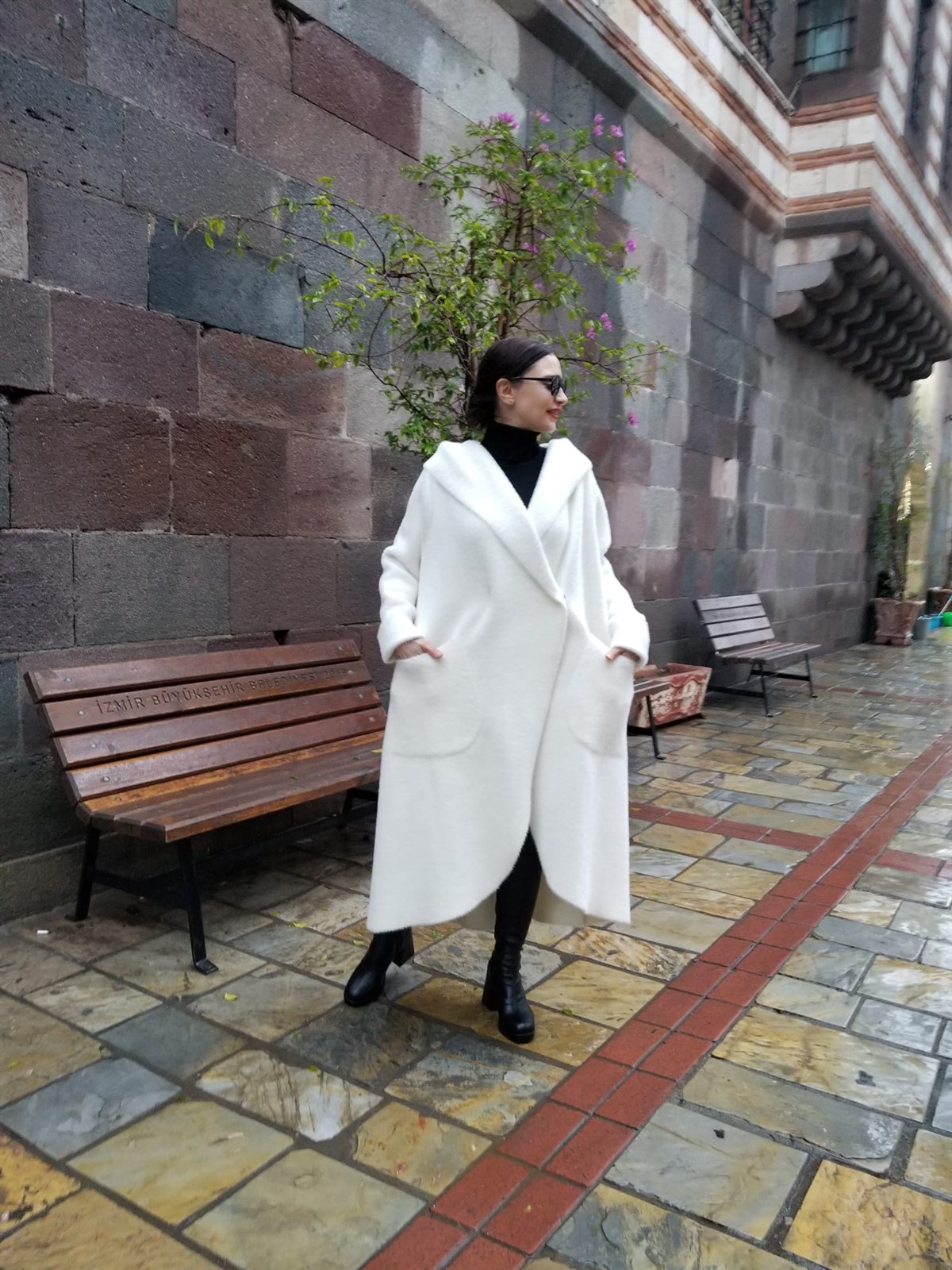 İtalyan Angora Kaşmir Kumaş Kaban Ekru