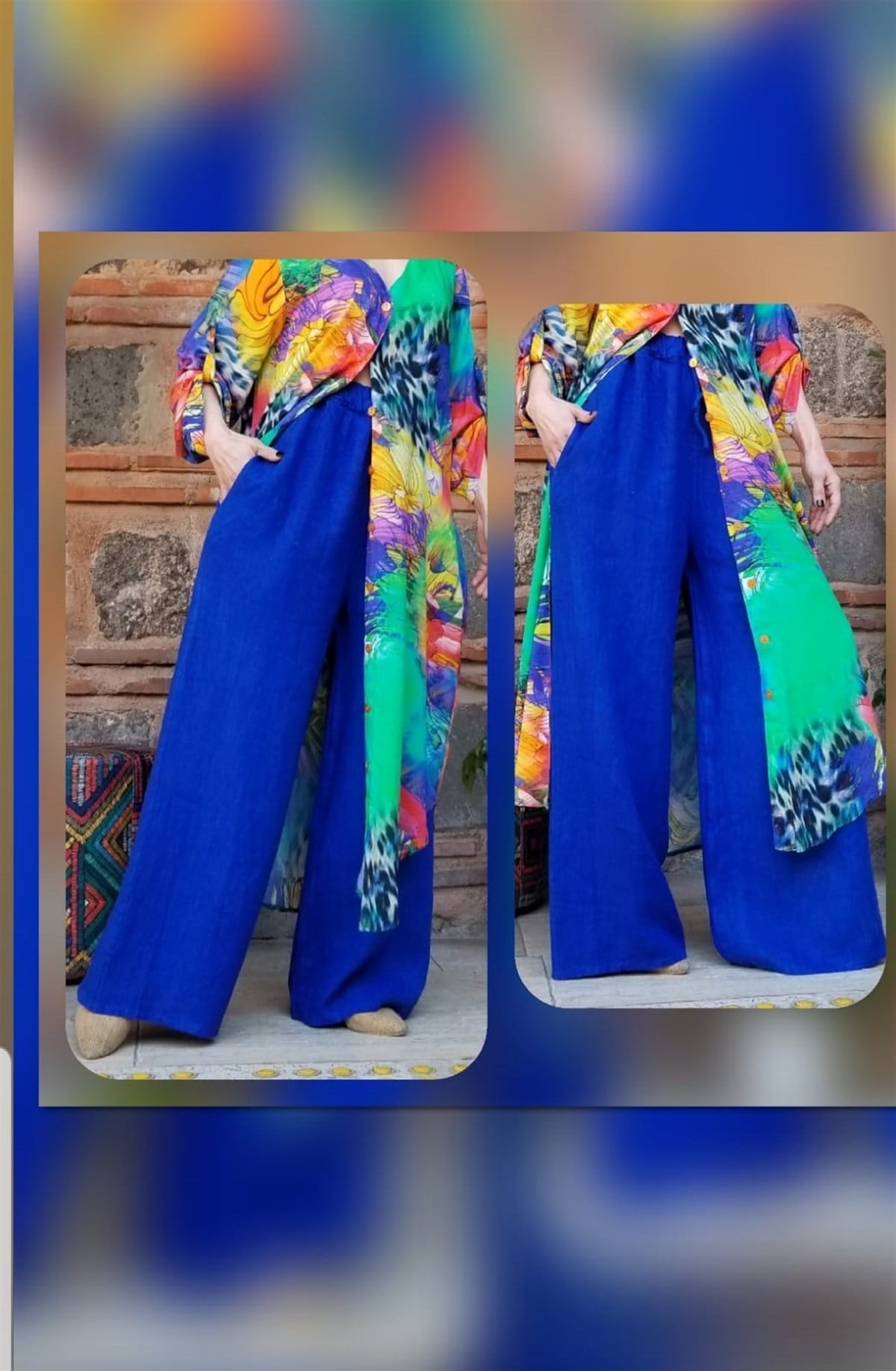 İtalyan Beli Lastikli Keten Kumaş Pantolon