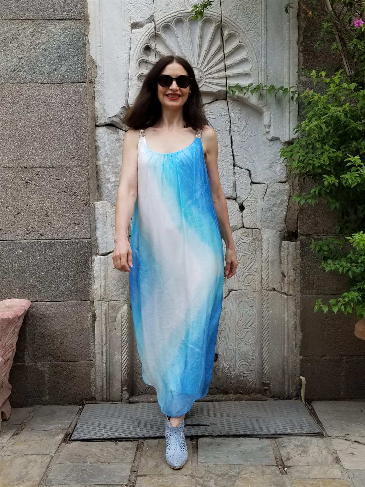 İtalyan İpek Kumaş İçi Astarlı Renkli Batik Elbise