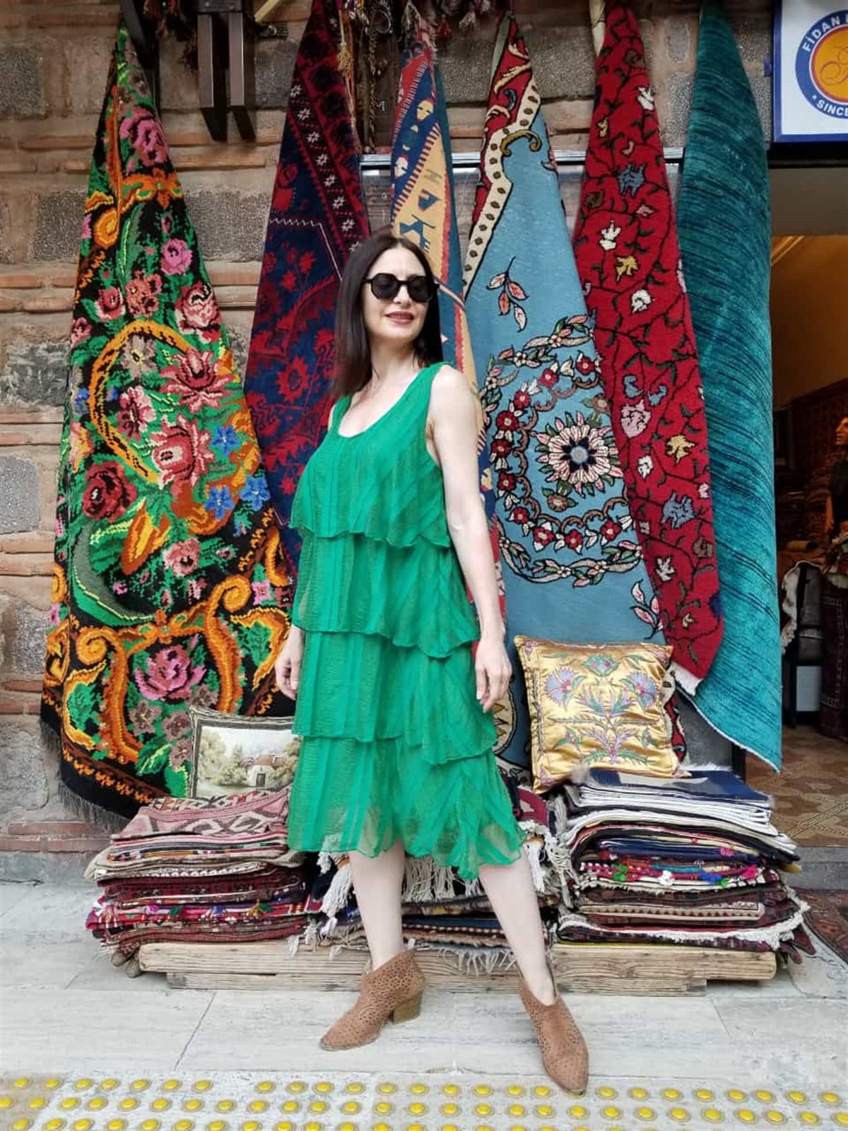 İtalyan Kat Kat Yeşil Elbise