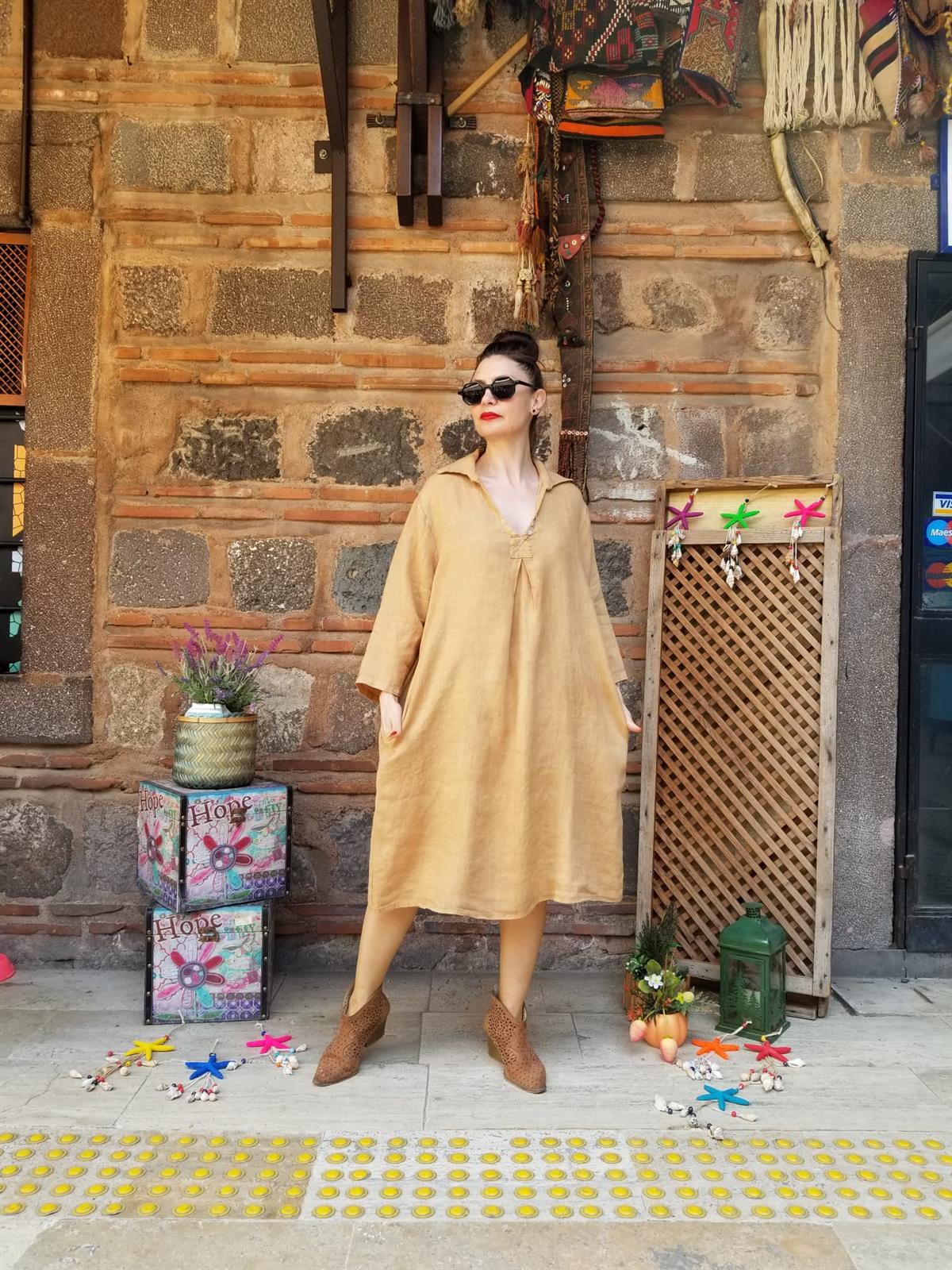 İTALYAN KETEN KUMAŞ ELBİSE