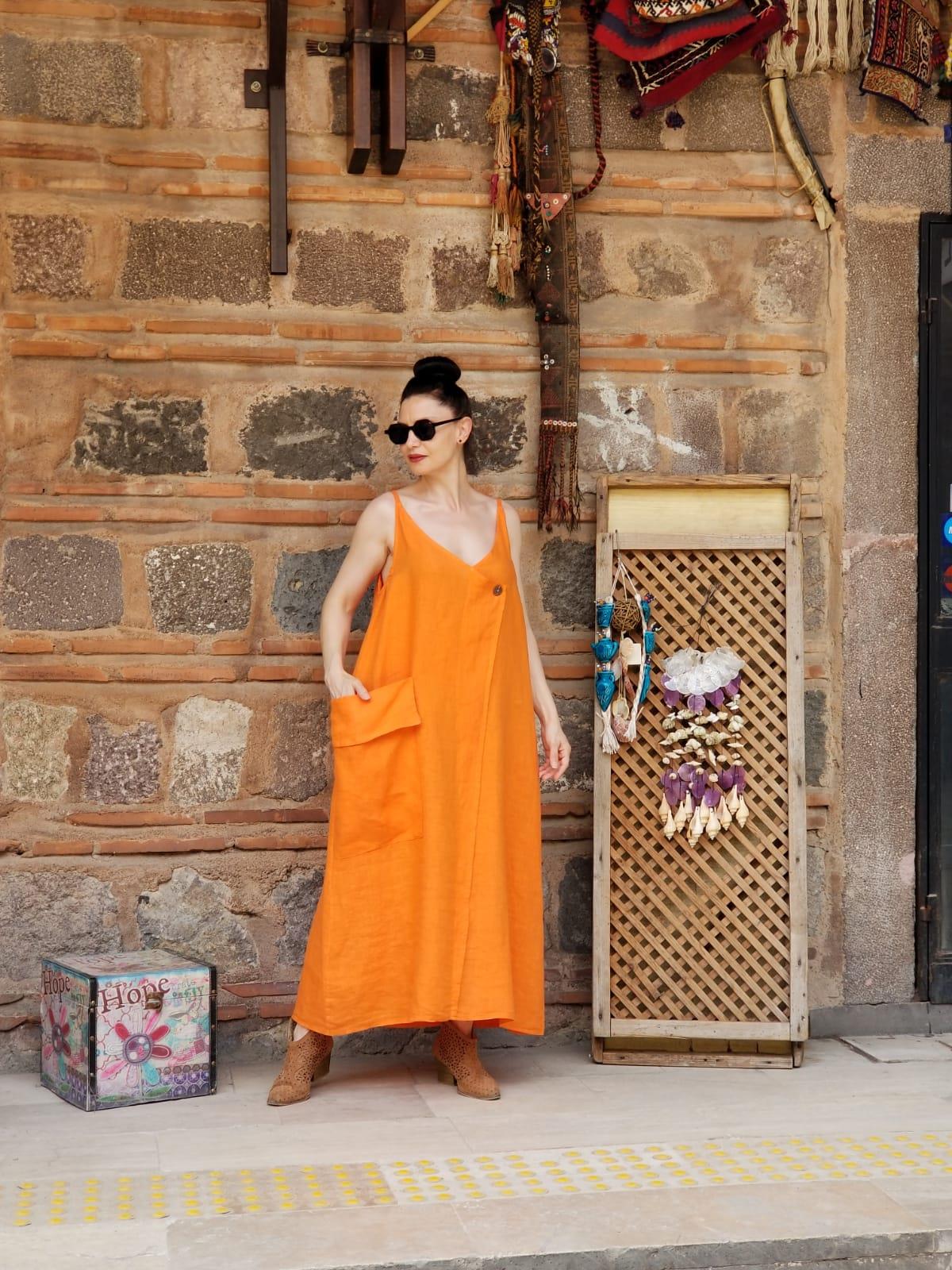 İTALYAN KETEN KUMAŞ  ELBİSE