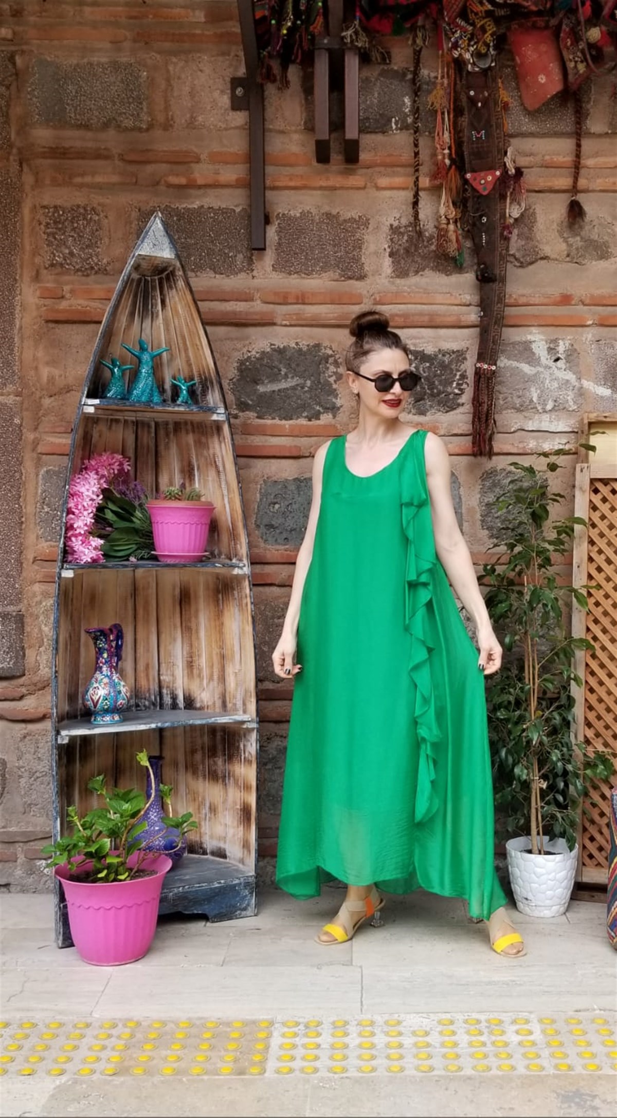 İtalyan Nefti Yeşil İpek Elbise