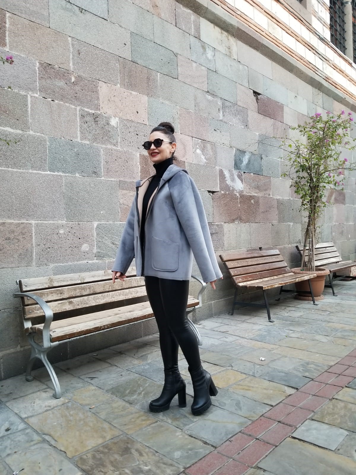 İtalyan Nubuk Kumaş İçi Polar Standart Beden Gri Renk