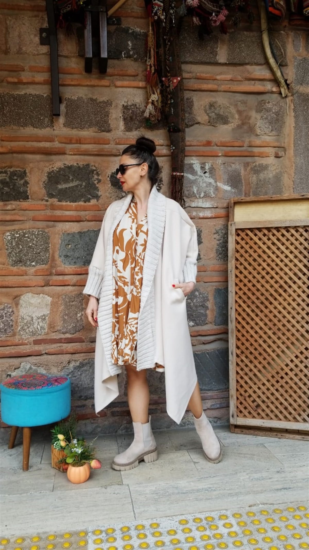 İtalyan ön detayı triko kaban standart beden