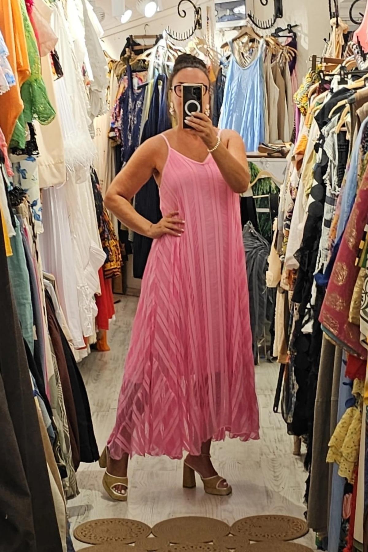 İtalyan Pamuklu Viskon İçi Astarlı Elbise Pembe