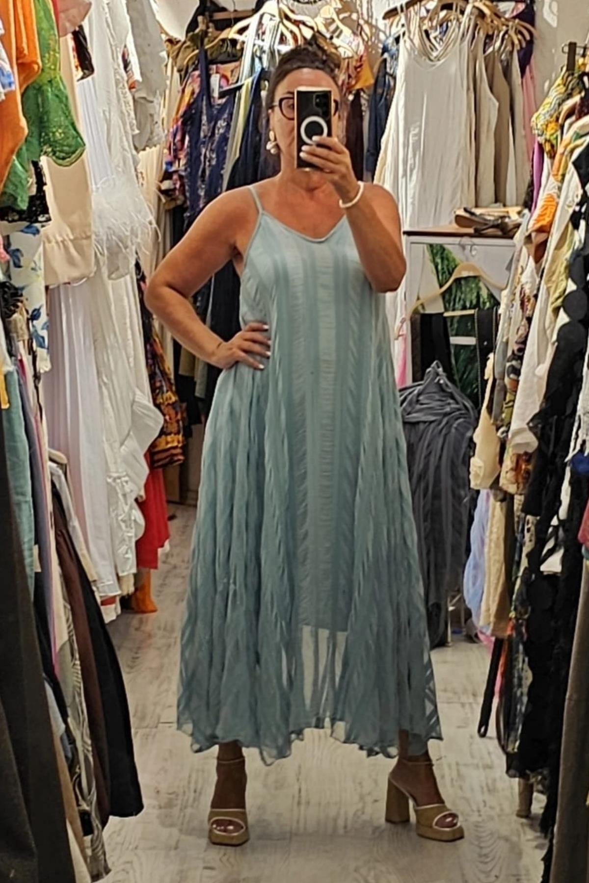 İtalyan Pamuklu Viskon İçi Astarlı Elbise Nil Yeşili