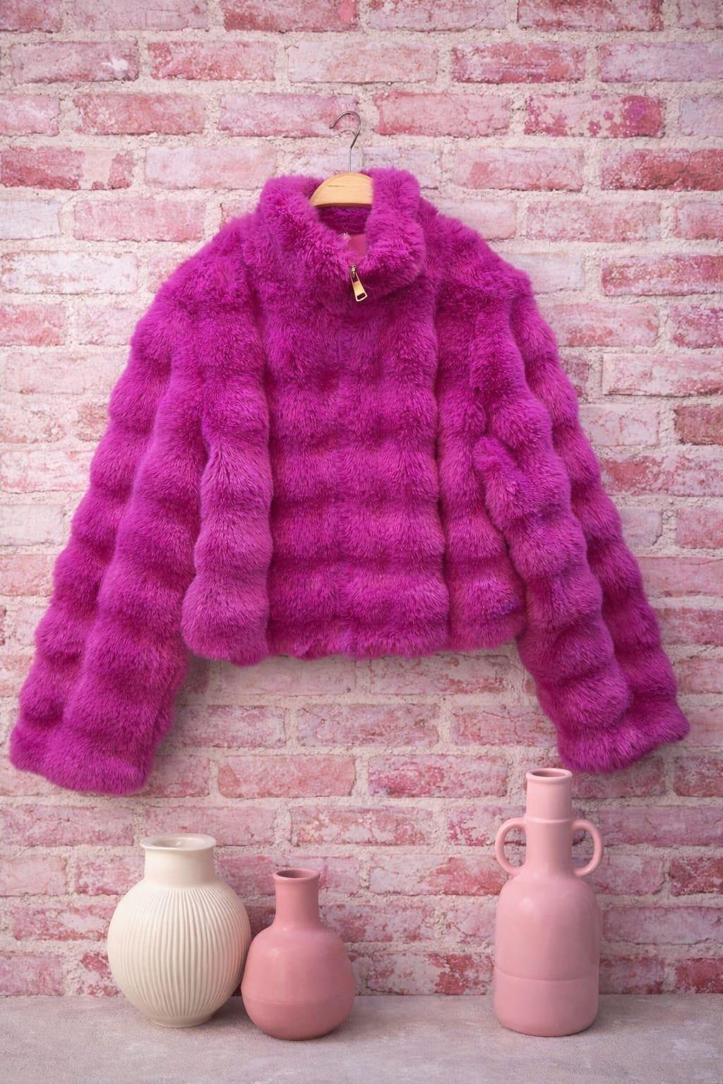 İtalyan Pembe İmitasyon Kürk Ceket
