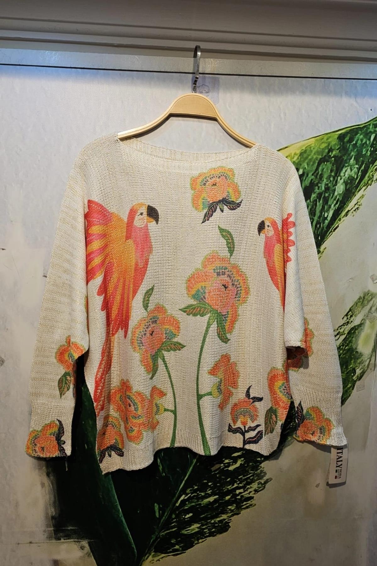 İtalyan Simli Triko Bluz Ekru