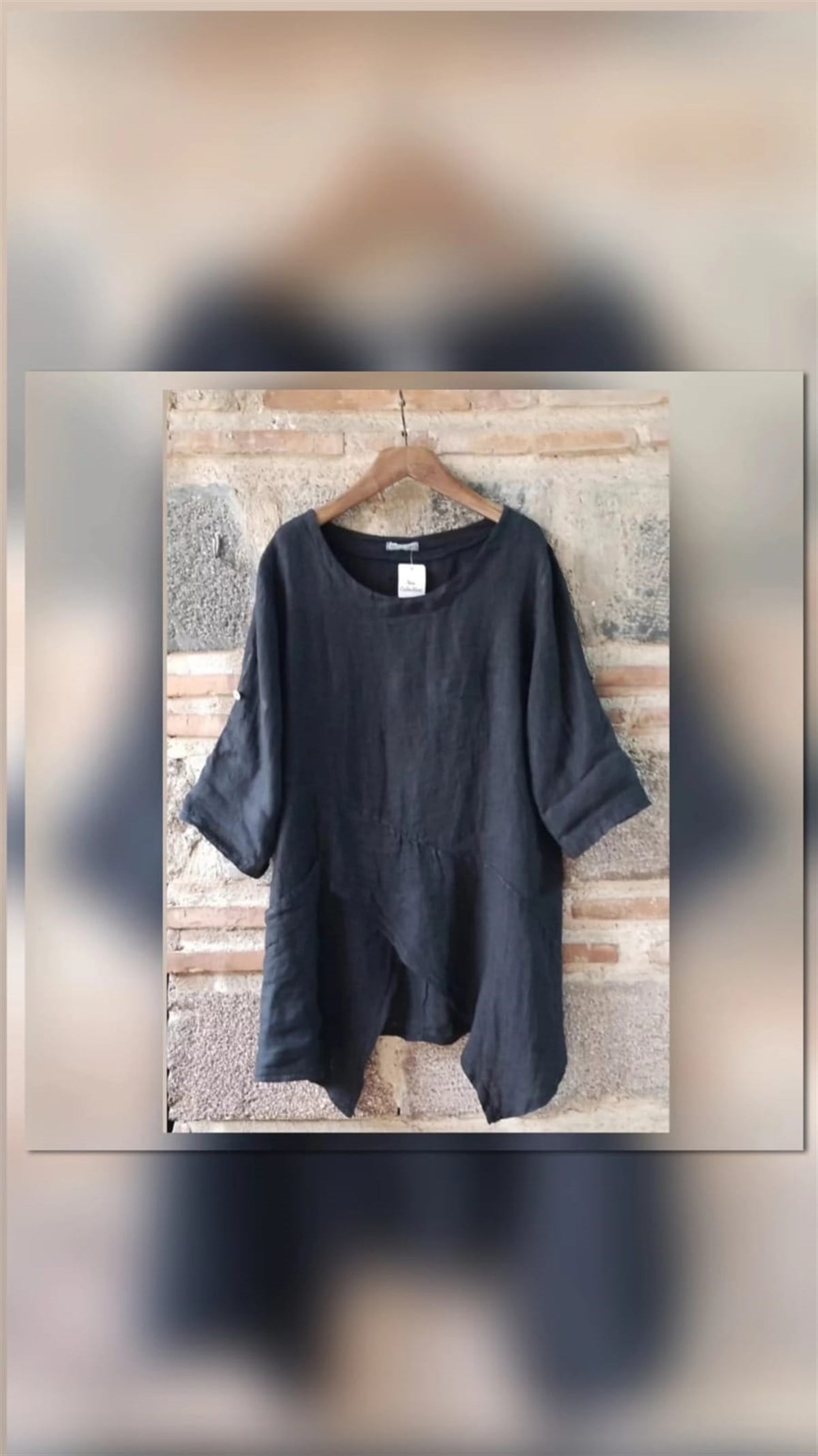 İtalyan Siyah Rengi Keten Bluz