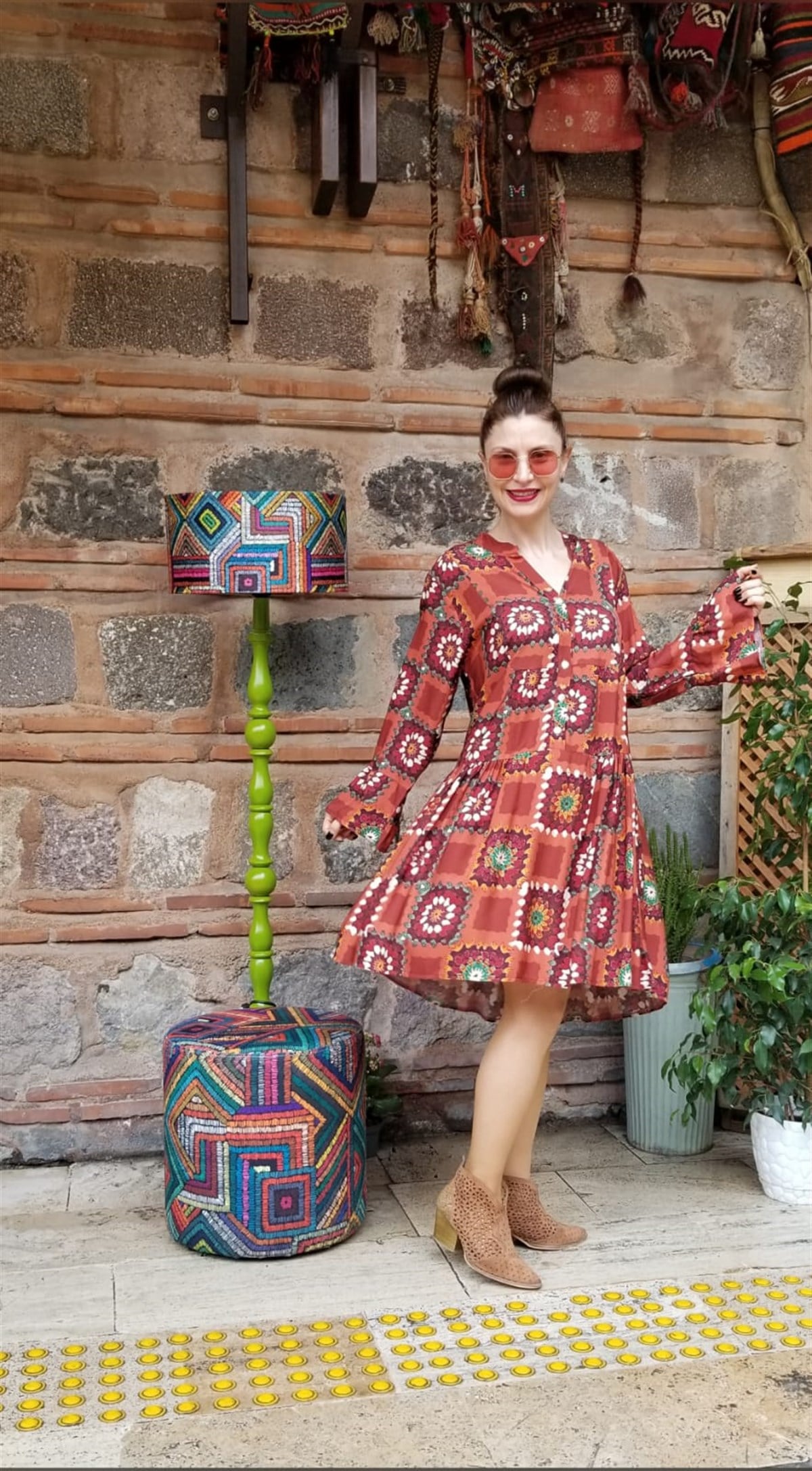 İtalyan Taba Rengi Bohem Elbise