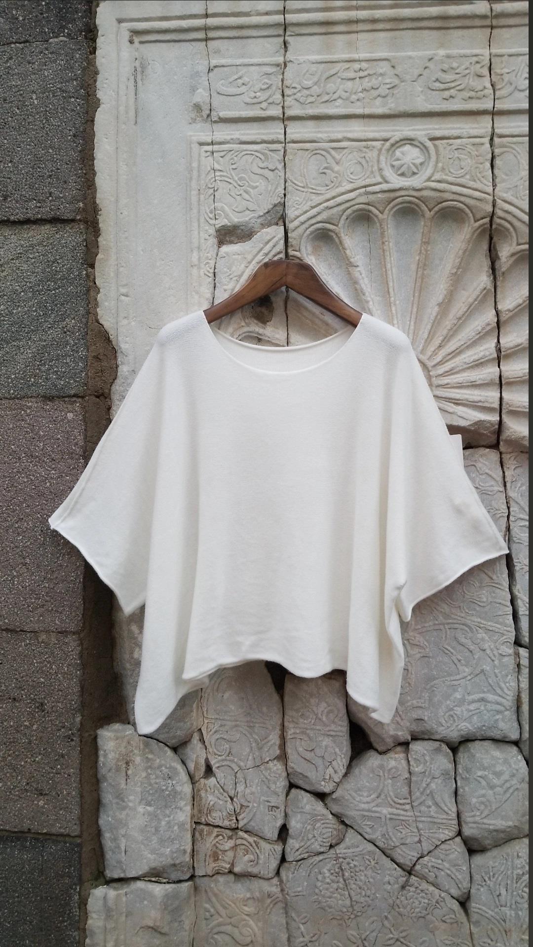 İtalyan Triko Örme Beyaz Kazak