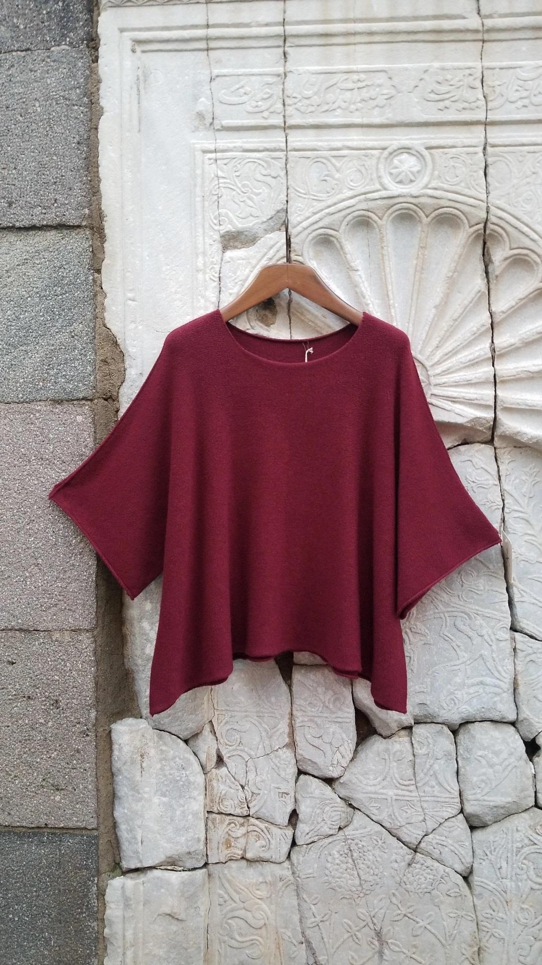 İtalyan Triko Örme Bordo  Kazak