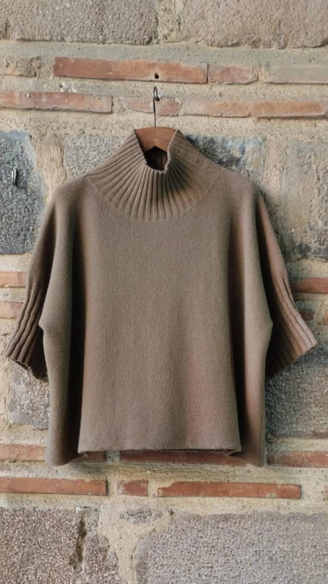 İtalyan Triko Örme Dik Yaka Açık Kahve Kazak