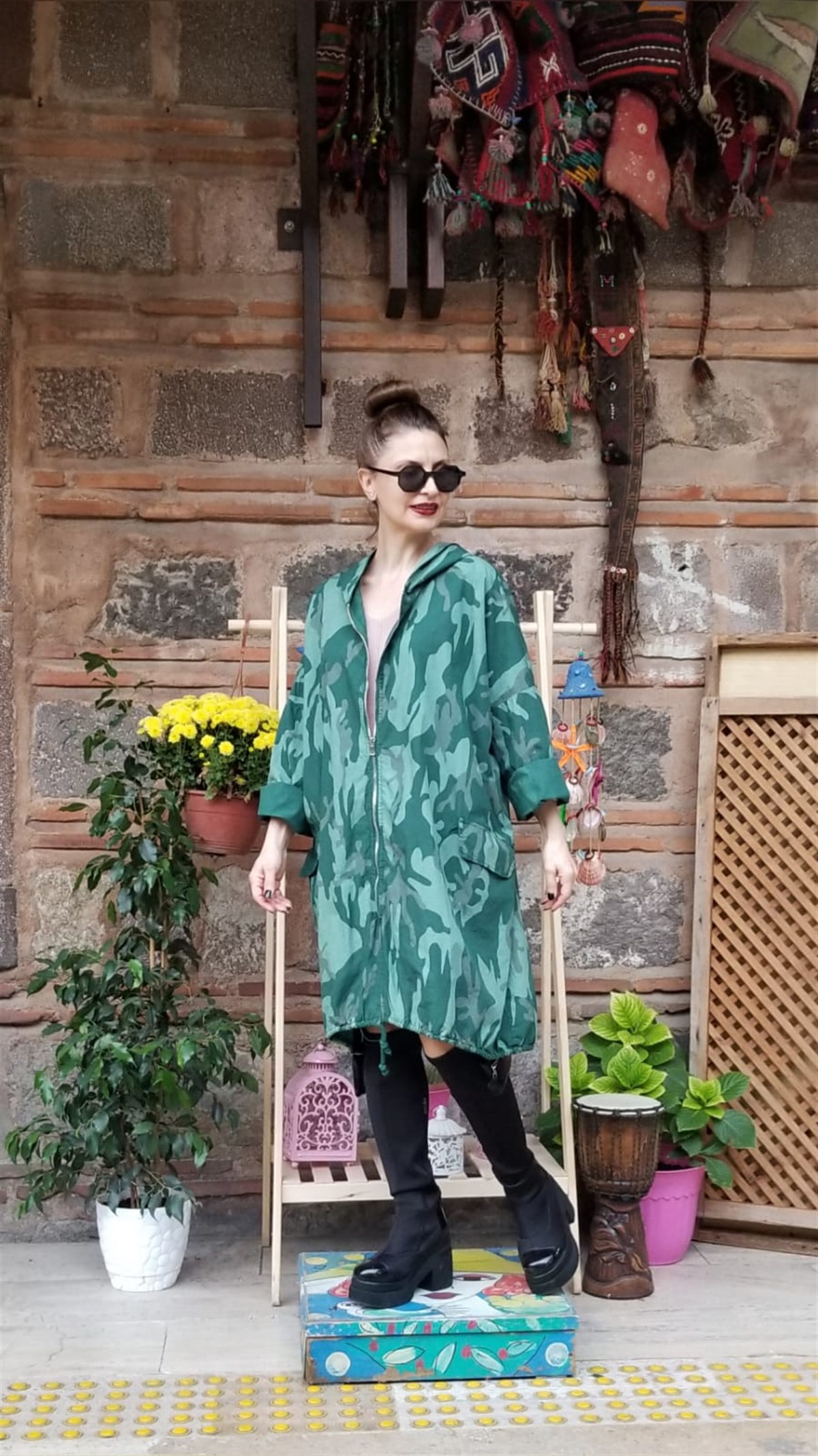 İtalyan Yeşil Kamuflaj Desen Yağmurluk