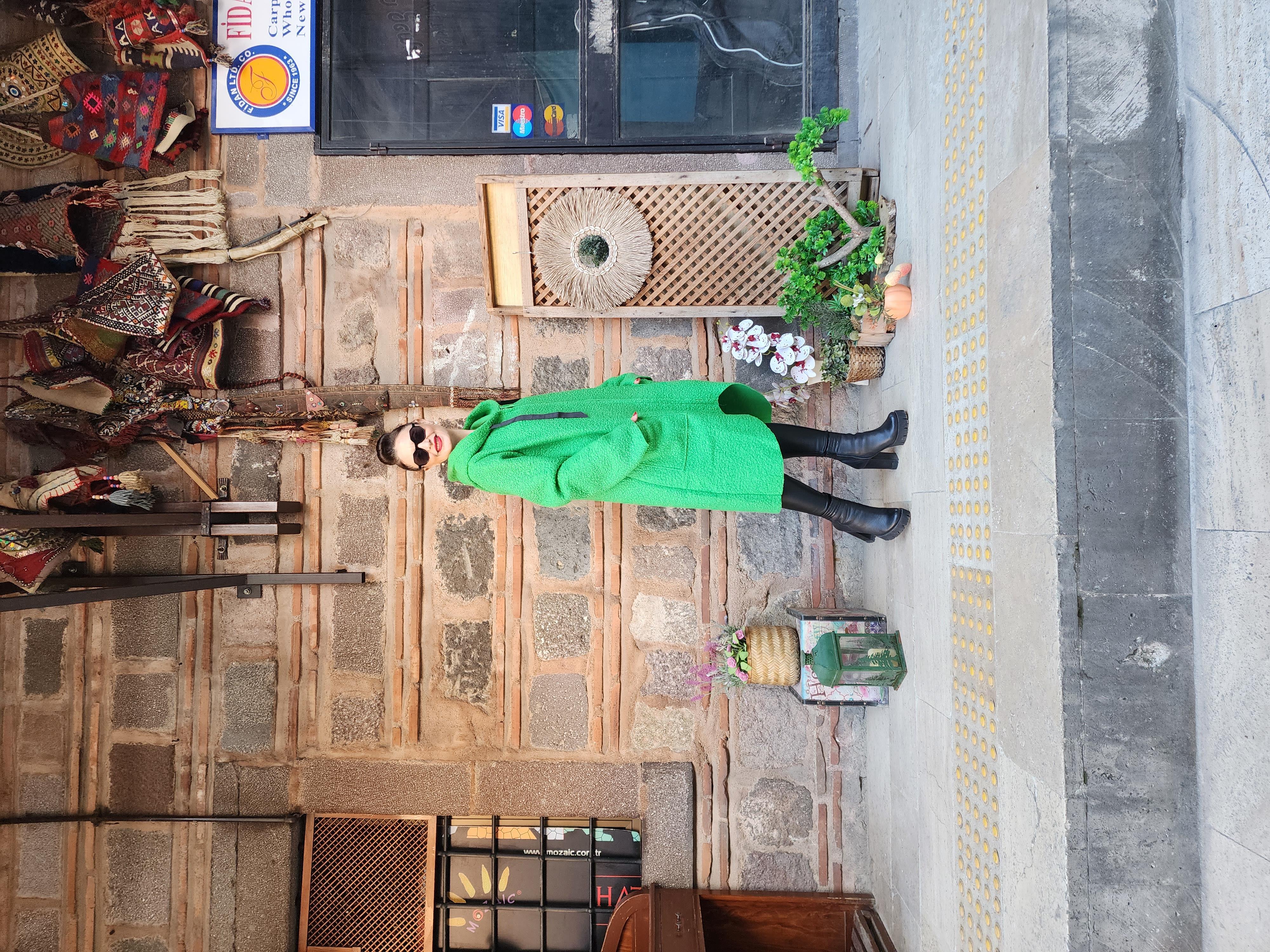 İtalyan Yün Buklet Kapişonlu Cepli Kaban Yeşil